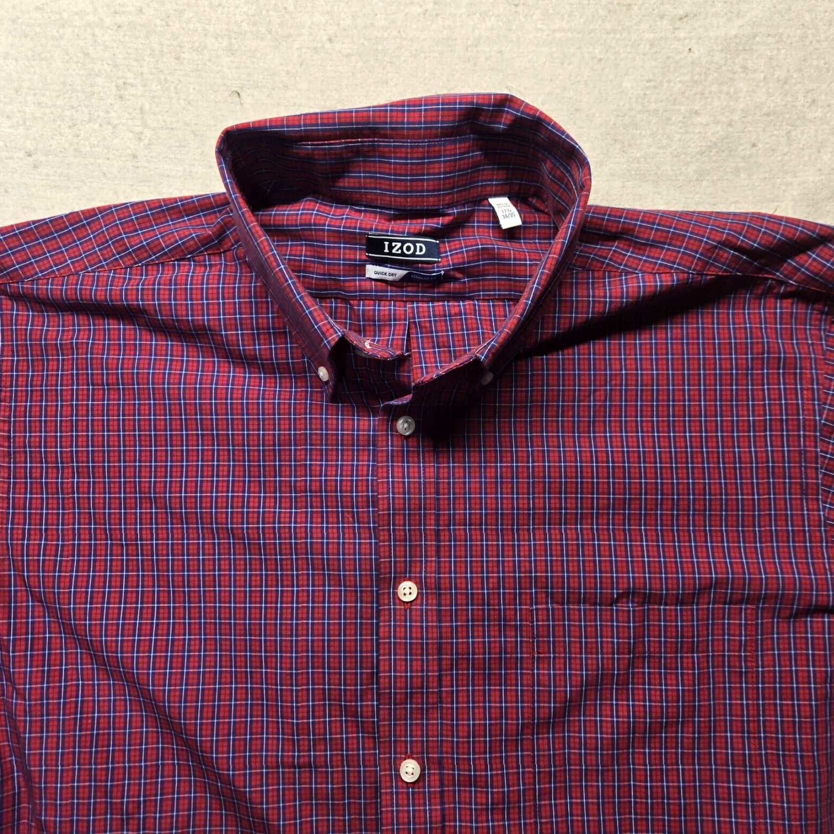 Izod IZOD Shirt Button-Up Red Check Regular Fit Collar Men 17.5 34/35 Size 17.5 Chest 26 in Cotton Cotton Shirt Casual Size US XL / EU 56 / 4 - 2 Thumbnail