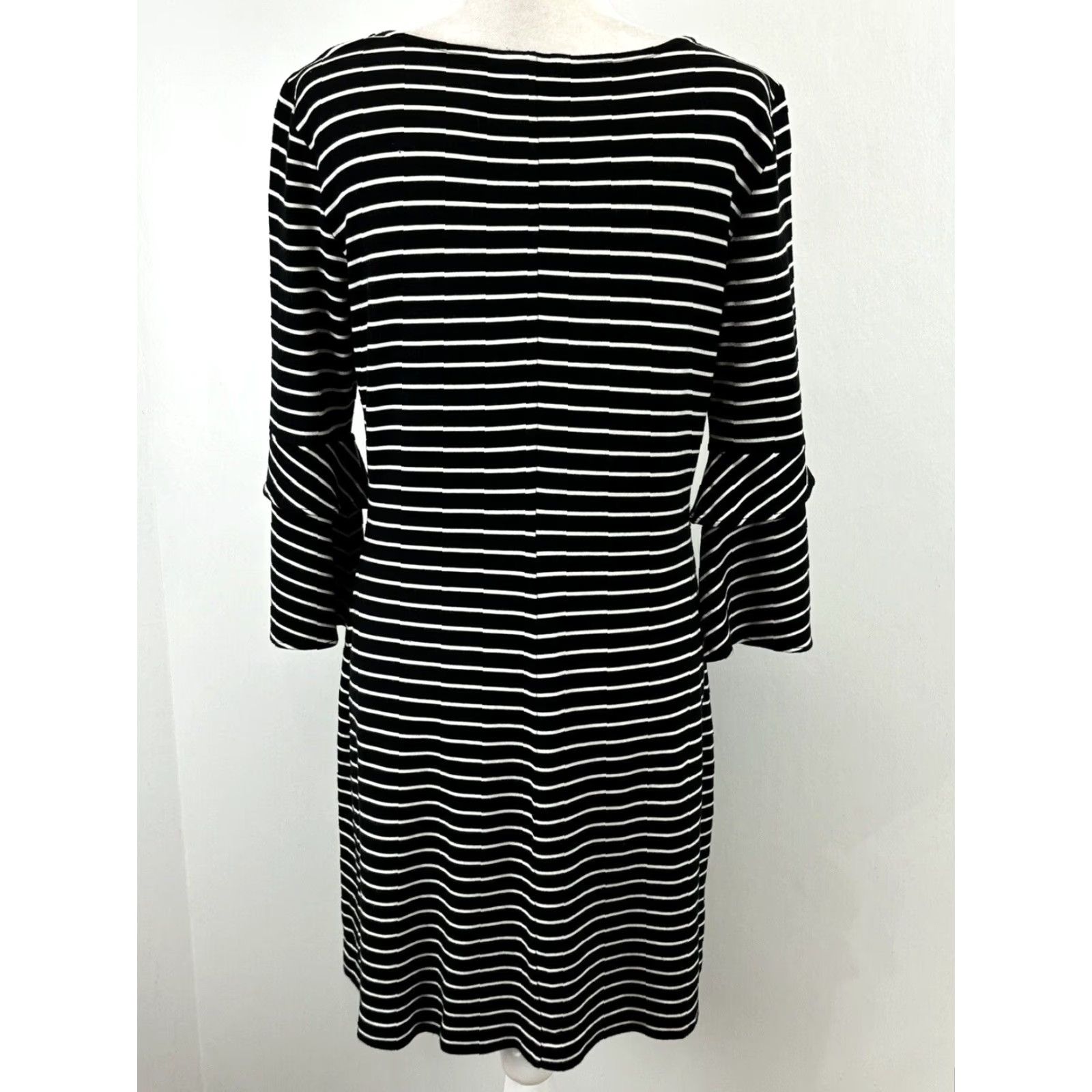 Ann Taylor Ann Taylor Shift Dress Striped 8 Bell Sleeve 3/4 Stretch Black White Women 8 Size M / US 6-8 / IT 42-44 - 3 Thumbnail