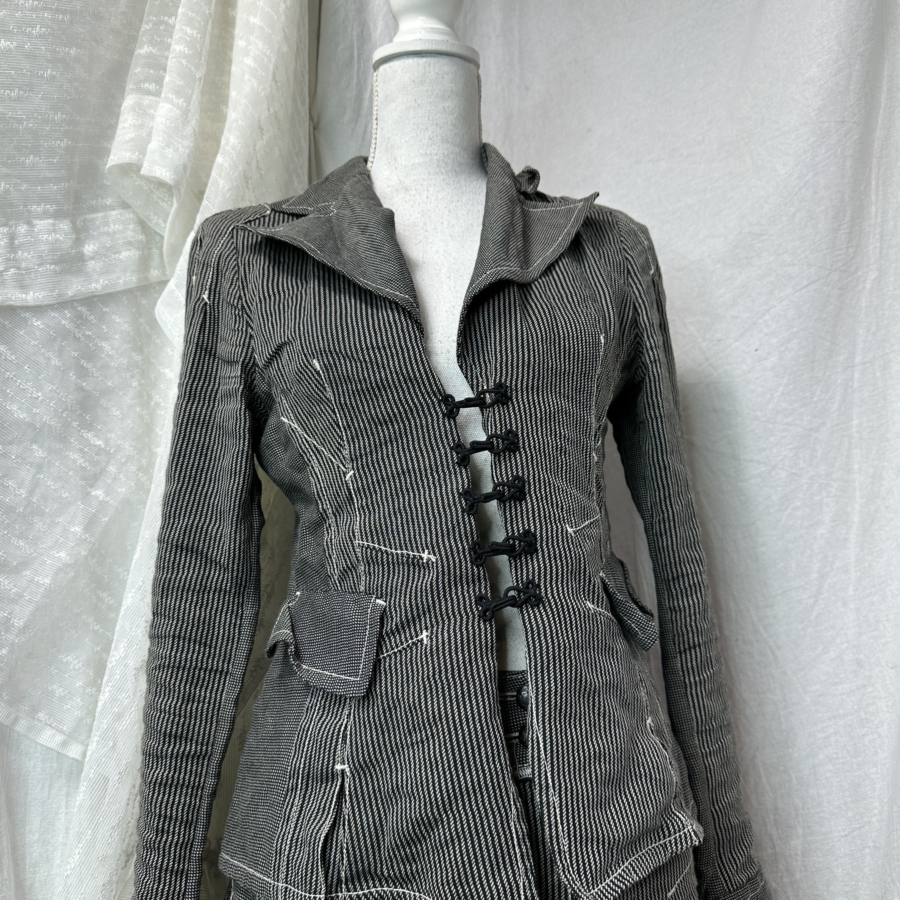 Vintage Vintage Old School Striped Blazer Asymmetrical Skirt Set 90s Size 25" / US 0 / IT 36 - 5 Thumbnail