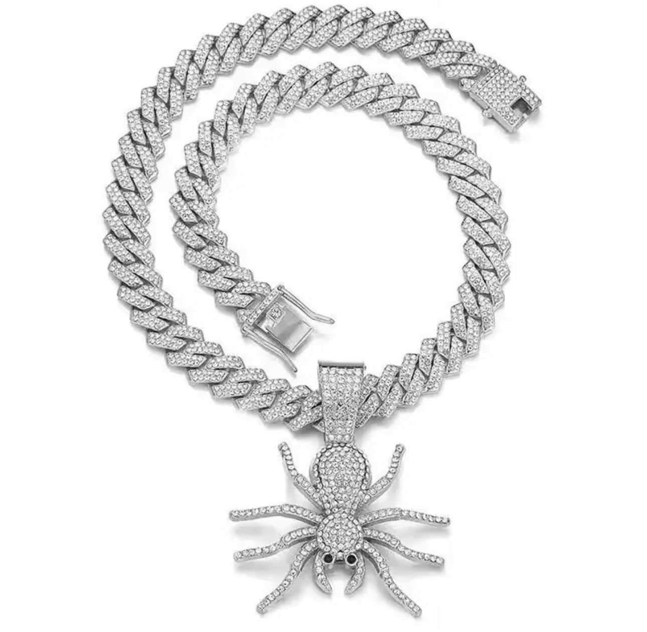 Jewelry × Vintage Retro Punk Rhinestone Ruby Necklace Spider Chain Square Size ONE SIZE - 3 Thumbnail