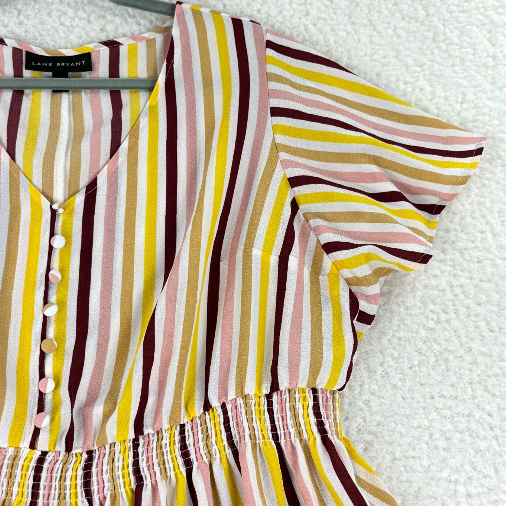 Vintage Lane Bryant Shirt Womens 16P Yellow Striped Flutter Sleeve V-Neck Pullover Blouse Size XXL / US 16-18 / IT 52-54 - 2 Thumbnail