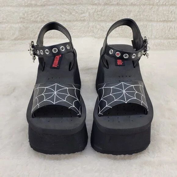 Other Funn Platform Goth Spider Web Sandals Ankle Strap Wedge Shoe Size US 6 / IT 36 - 6 Thumbnail