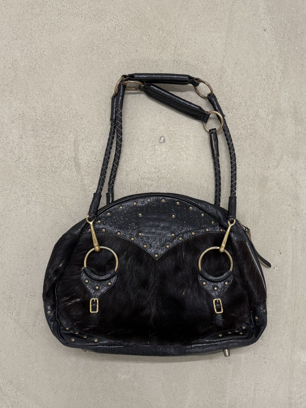 Vintage Leather and Haircalf Satchel Shoulder Bag
