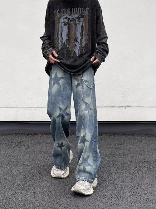 VIBE Retro street star print washed distressed jeans Size US 31 - 5 Thumbnail