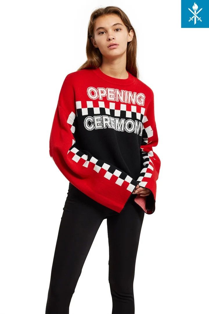 Opening Ceremony Opening Ceremony Red/Blck Checker Wool Knit Crewneck Sweater Size L / US 10 / IT 46 - 1 Thumbnail
