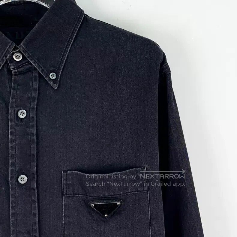 Prada Prada Black triangle cotton lapel single-breasted long-sle Size US XXS / EU 40 - 3 Thumbnail