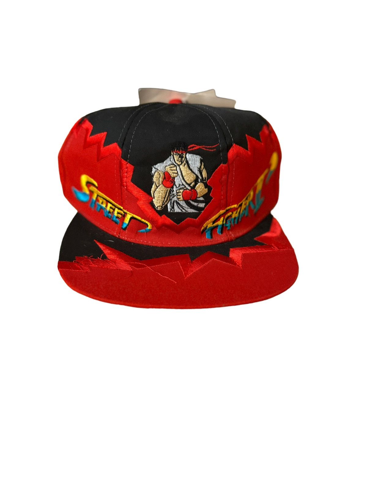 image of Vintage Street Fighter 2 1996 Hat Sharktooth Black Head Spla in Red, Men's