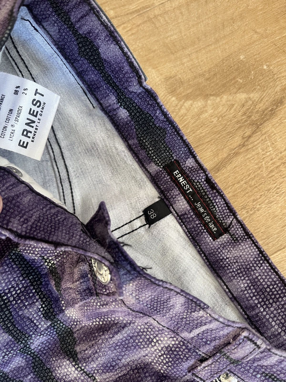 Vintage Ernest Blue Jeans Cheetah Print Leopard Violet 38 Size 27" / US 4 / IT 40 - 4 Thumbnail