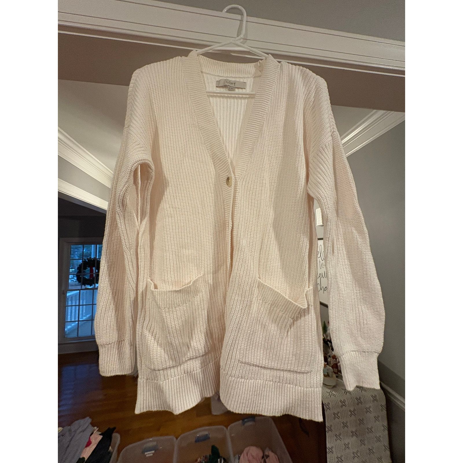 Loft LOFT Women’s Cream Waffle Knit Cardigan Size Small Button Size S / US 4 / IT 40 - 3 Thumbnail