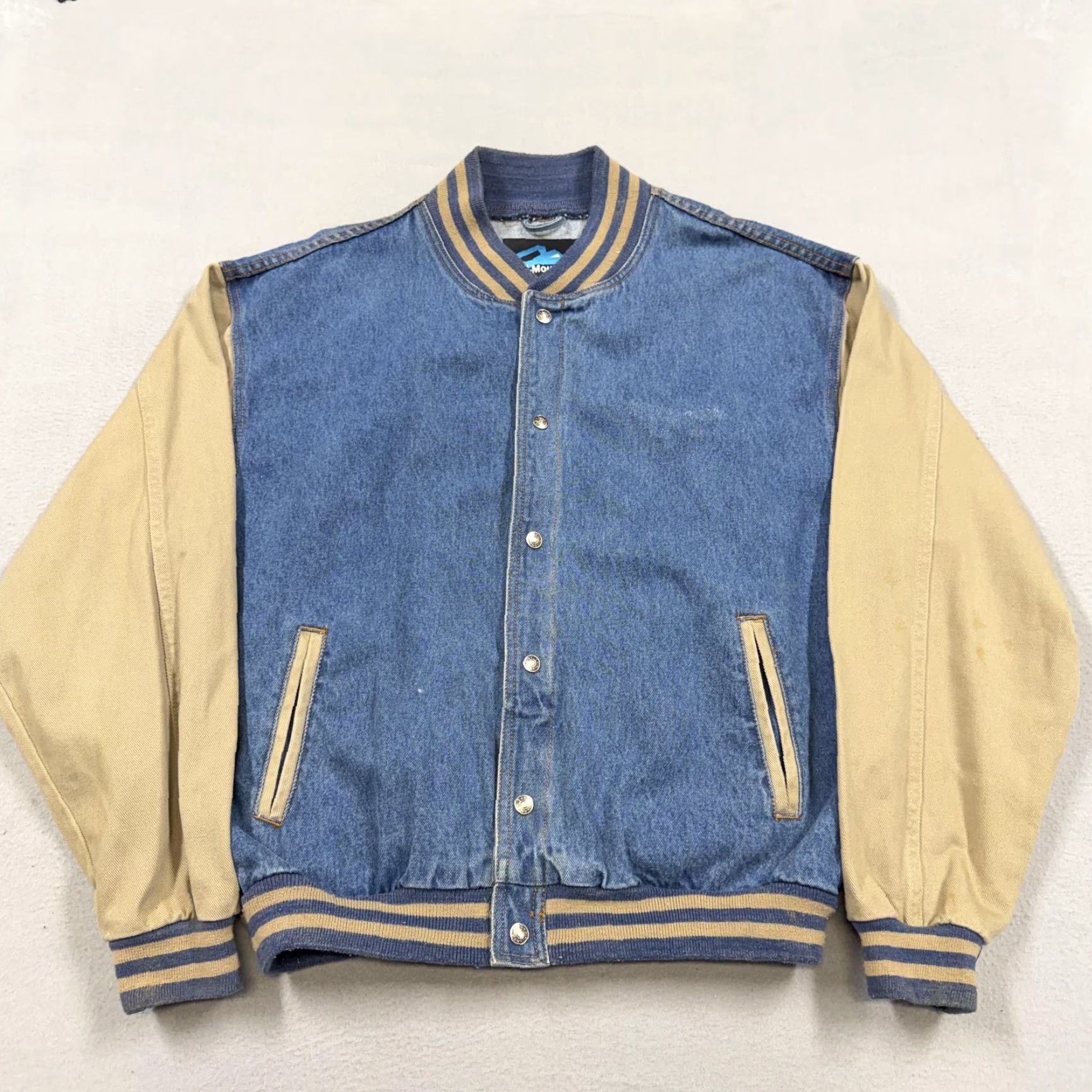 Denime Tri-Mountain Jacket Mens L Denim Varsity Snap Front Workwear Blue Cotton Denim Pockets Short Jacket Mens Size US L / EU 52-54 / 3 - 2 Thumbnail
