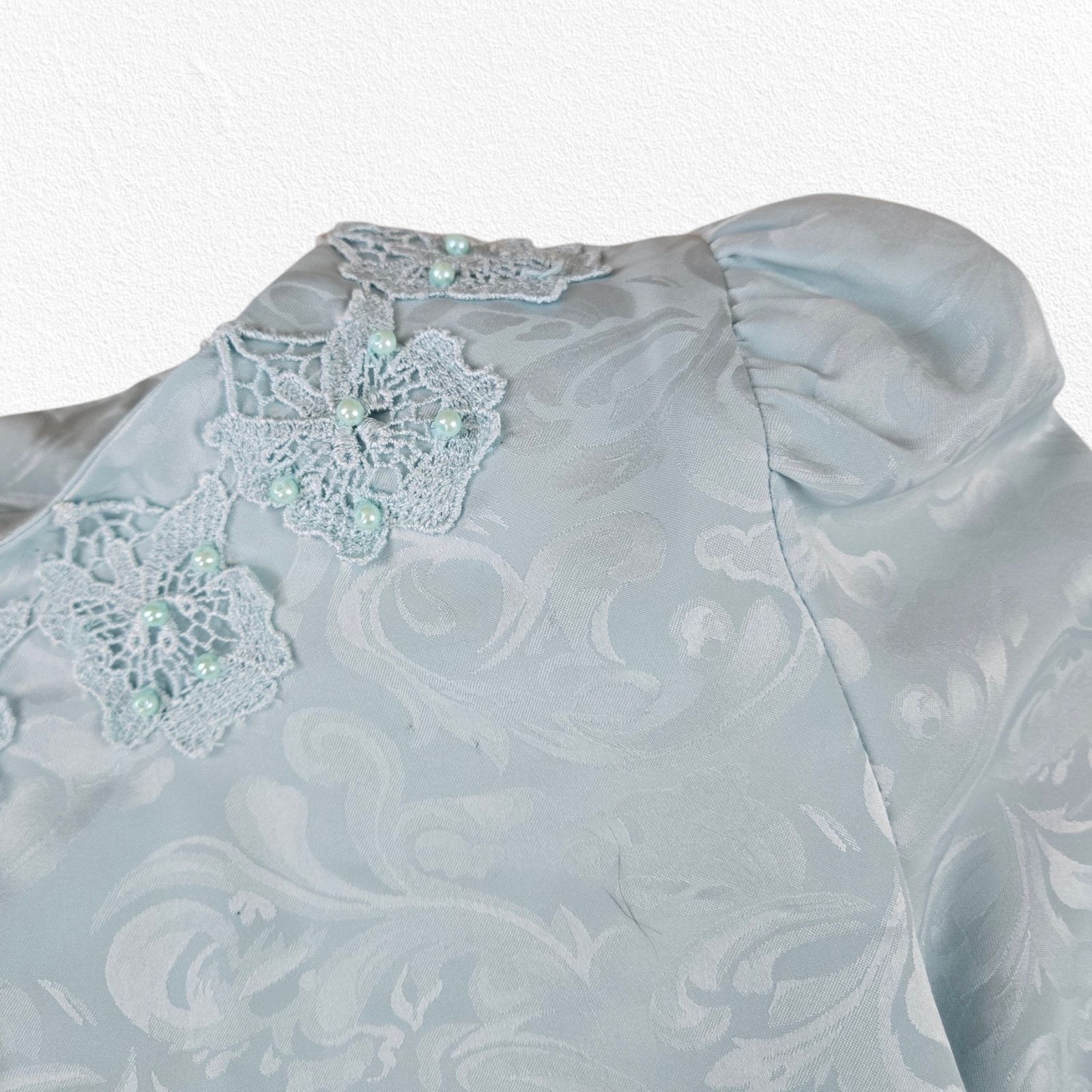 Vintage Vintage Light Blue Floral Jacquard Blouse Skirt Set Size 8 Size 30" / US 8 / IT 44 - 7 Thumbnail