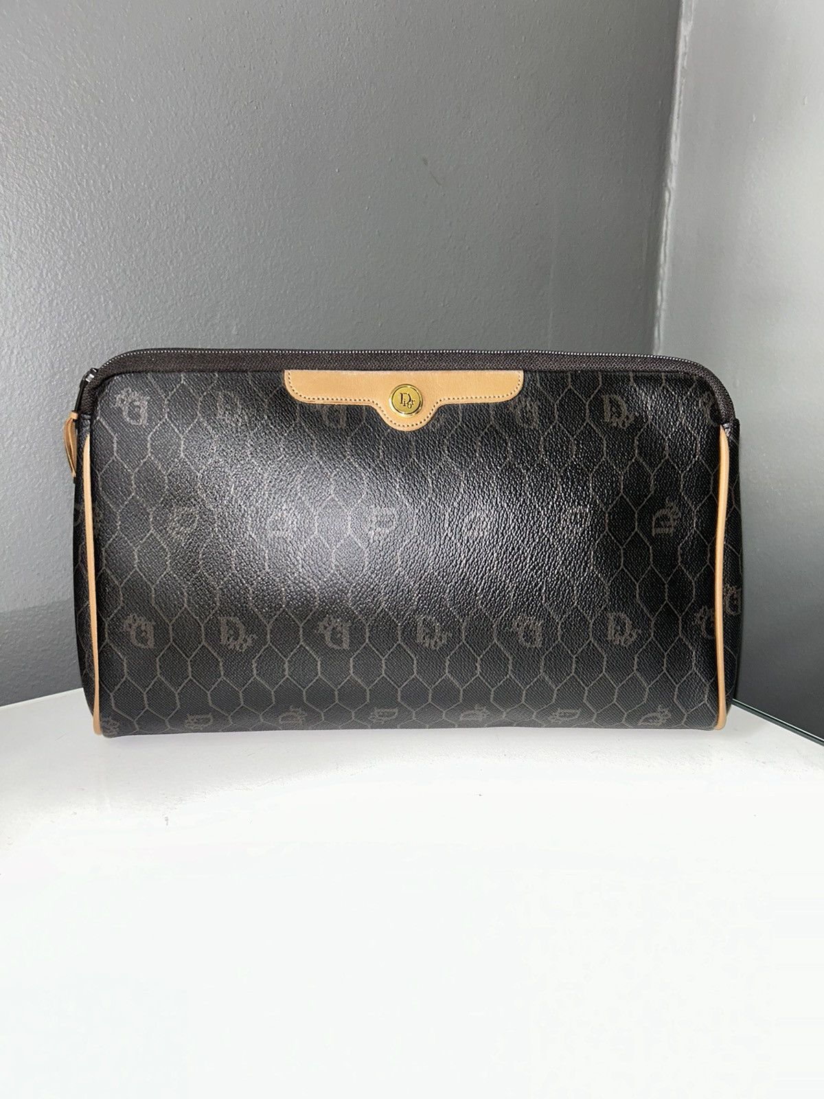 Dior Christian Dior Brown Honeycomb Clutch Bag Size ONE SIZE - 1 Thumbnail