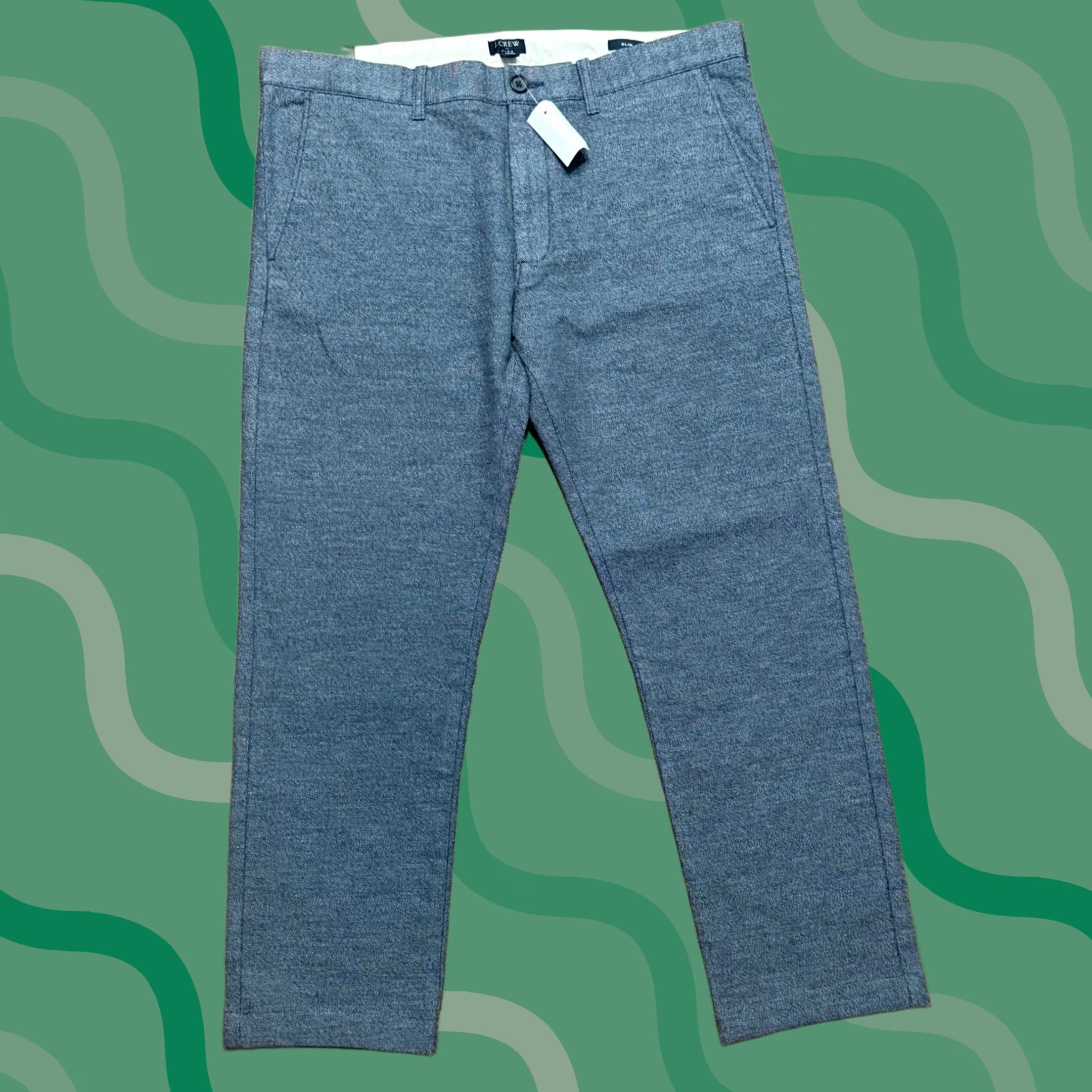 J.Crew J.Crew Flex Slim Fit Chinos Blue Textured Cotton Stretch Pants Mens Sz 35x29 Size US 35 - 1 Thumbnail