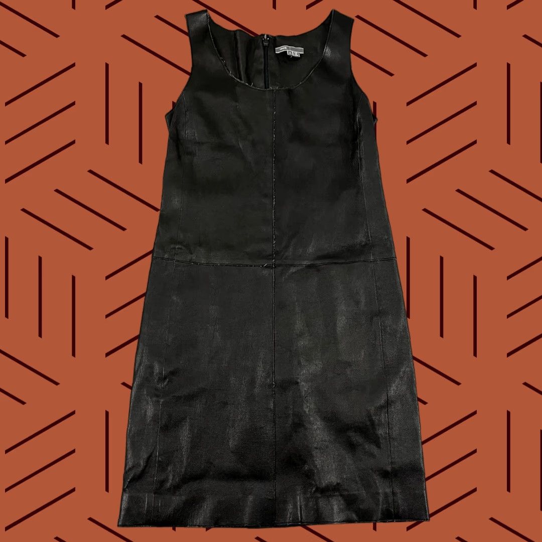 Vince Vince Dress Womens Short Leather Bodycon LBD Sleeveless Black 4 Zip Scoop Neck Stretch Pockets Classic Designer Sexy Size S / US 4 / IT 40 - 1 Thumbnail