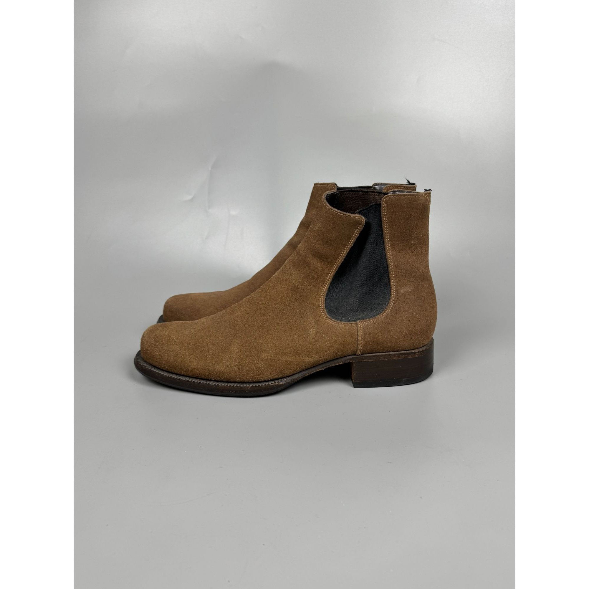 Prada Prada Vintage Khaki Suede Chelsea Boots (Y1169) Size US 9 / EU 42 - 6 Thumbnail