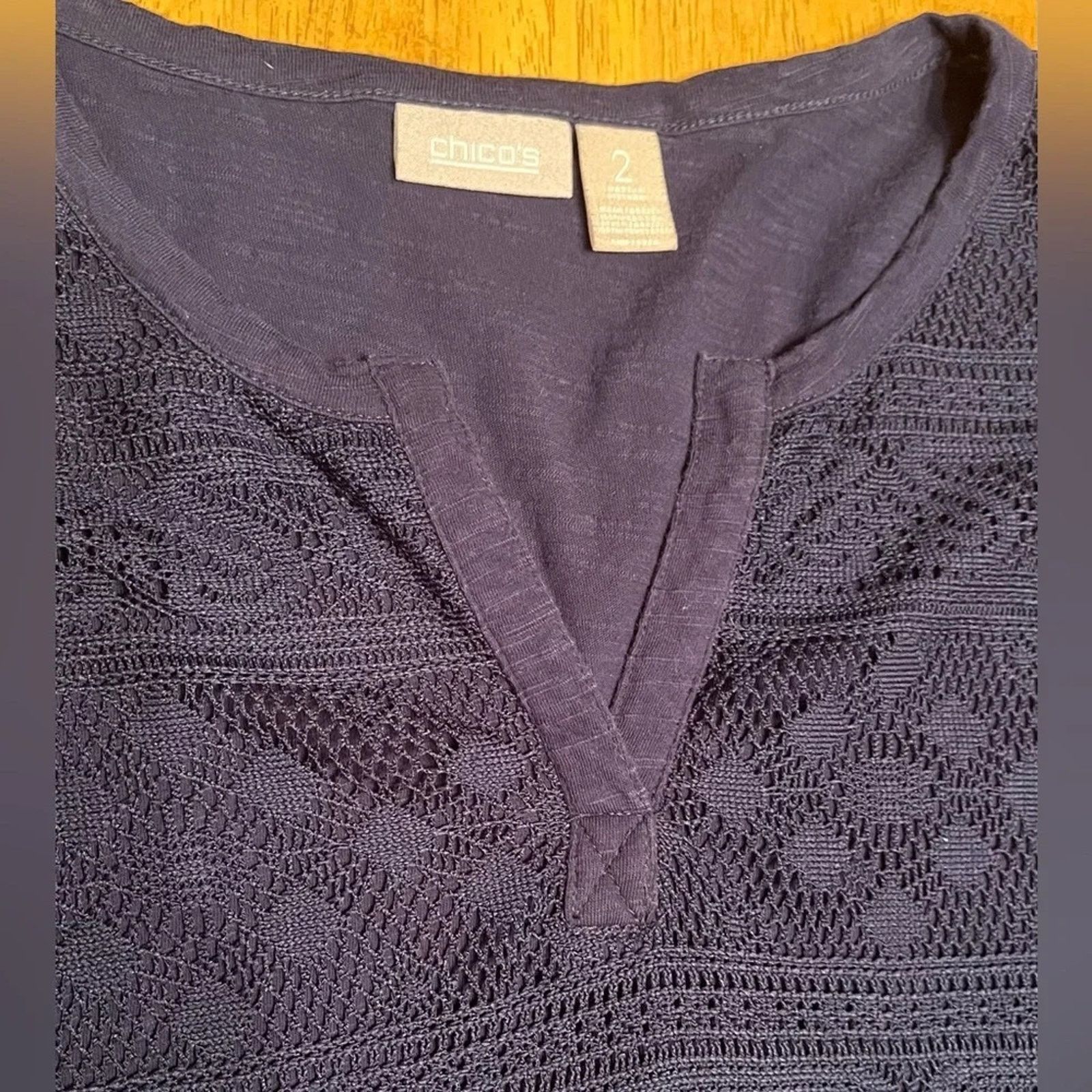 Chicos Chico’s t-shirt with lace overlay front, size 2 (Large) Size L / US 10 / IT 46 - 4 Thumbnail
