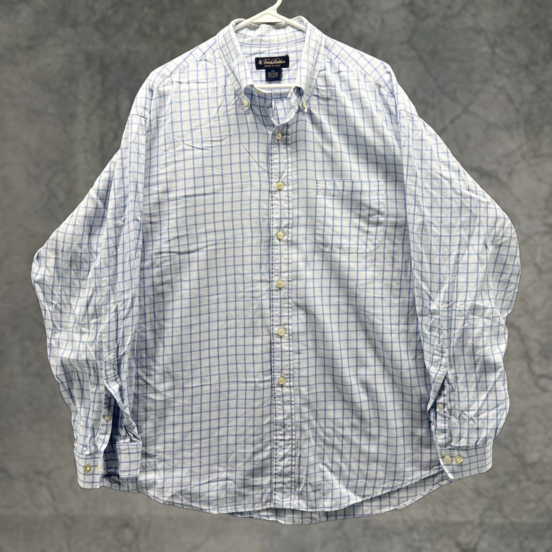 Brooks Brothers Brooks Brothers Dress Shirt Mens 2XL White Blue Check Button-Down USA Classic Shirt Mens 2XL White Check Pattern Button Down Collar Casual Business Size 48R - 1 Thumbnail