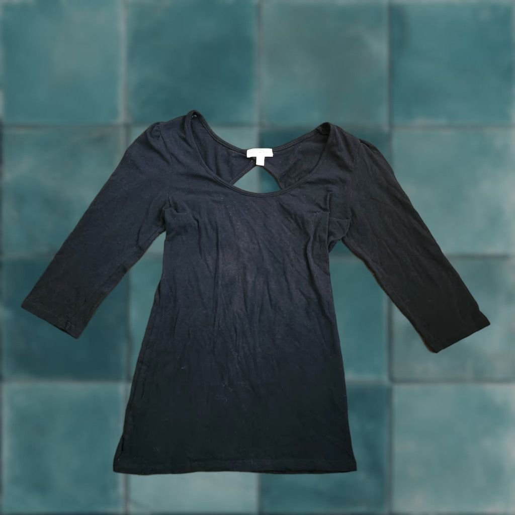 Cotton On Cotton On Blouse Women's Black 3/4 Sleeve Top - Size Large - Regular Fit - Solid Pattern - Cotton Blend - All Seasons - Machine Washable - Womens Size L / US 10 / IT 46 - 1 Thumbnail