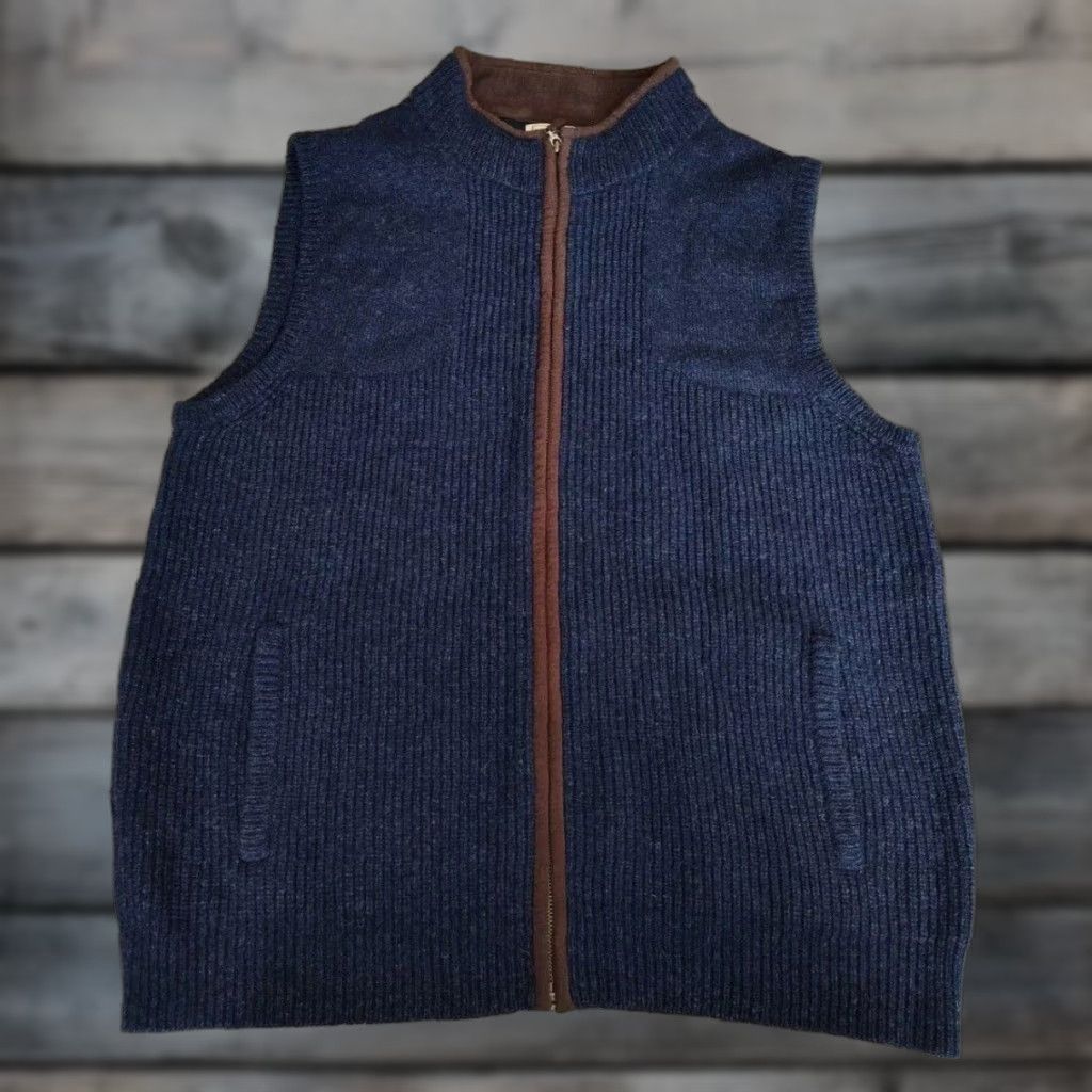 Vintage VINTAGE L.L.Bean Lambs Wool Sweater Vest Full Zip - Size L - Blue - 100% Lambs Wool - Adult Mens Betted EUC Size US L / EU 52-54 / 3 - 1 Thumbnail