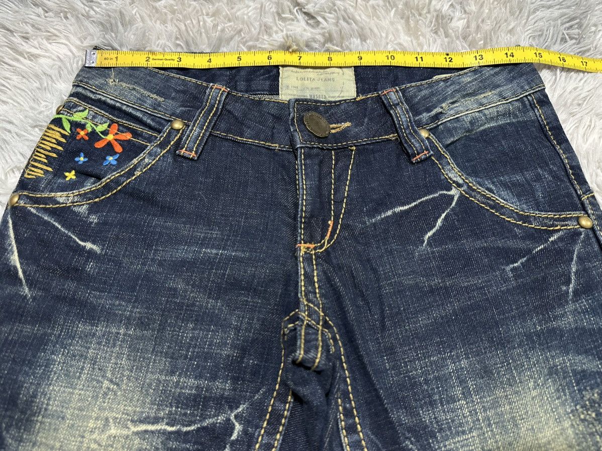 Tornado Mart 🔥Y2K Lolita Exotic Vintage Denim Flared Embroidered Floral Size US 29 - 17 Thumbnail