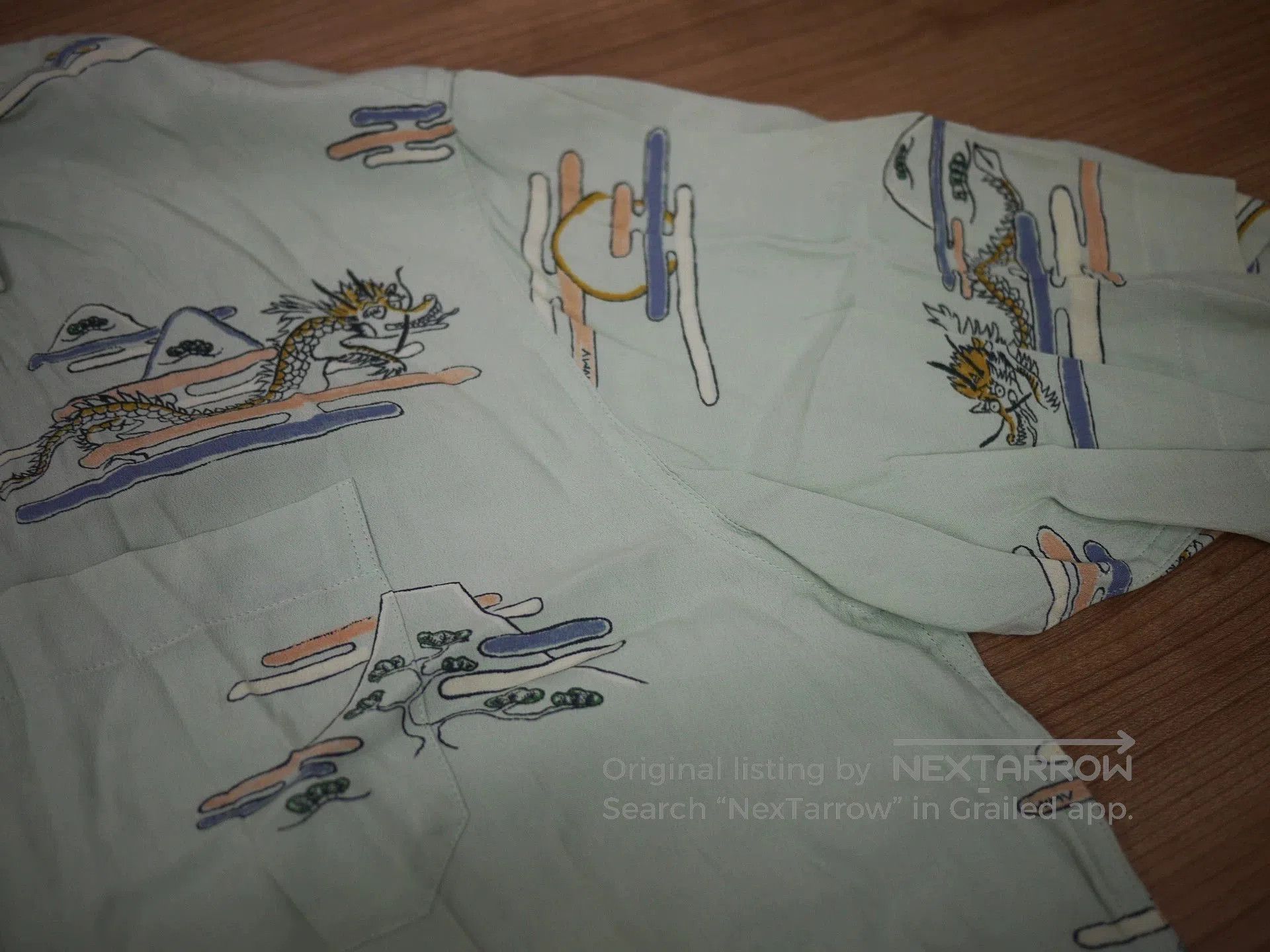 Visvim Green Dragon & Mountain Print Short Sleeve Shirt. Size US XL / EU 56 / 4 - 3 Thumbnail