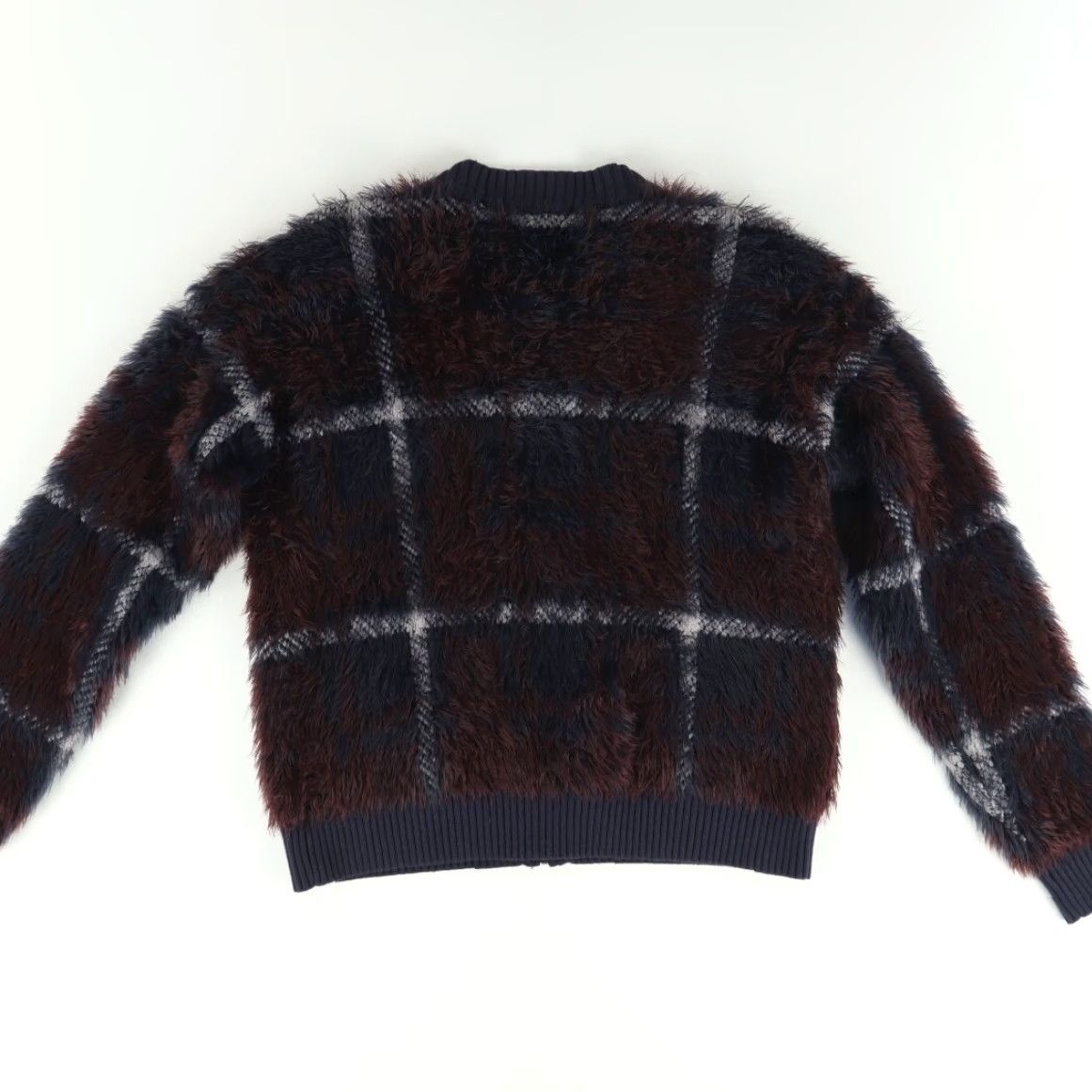 Vintage 1.State Faux Fur Full Zip Plaid V-Neck Sweater Jacket Women's M Navy Blue M Ease Size M / US 6-8 / IT 42-44 - 4 Thumbnail