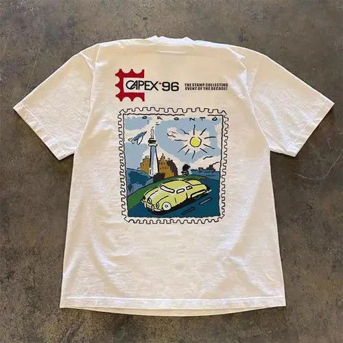VIBE White street washed stamp pattern loose t-shirt Size US M / EU 48-50 / 2 - 3 Thumbnail