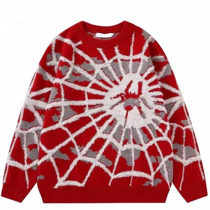 image of Vintage Spider Web Sweater Pullover, Unisex in Red, Men's (Size Medium)