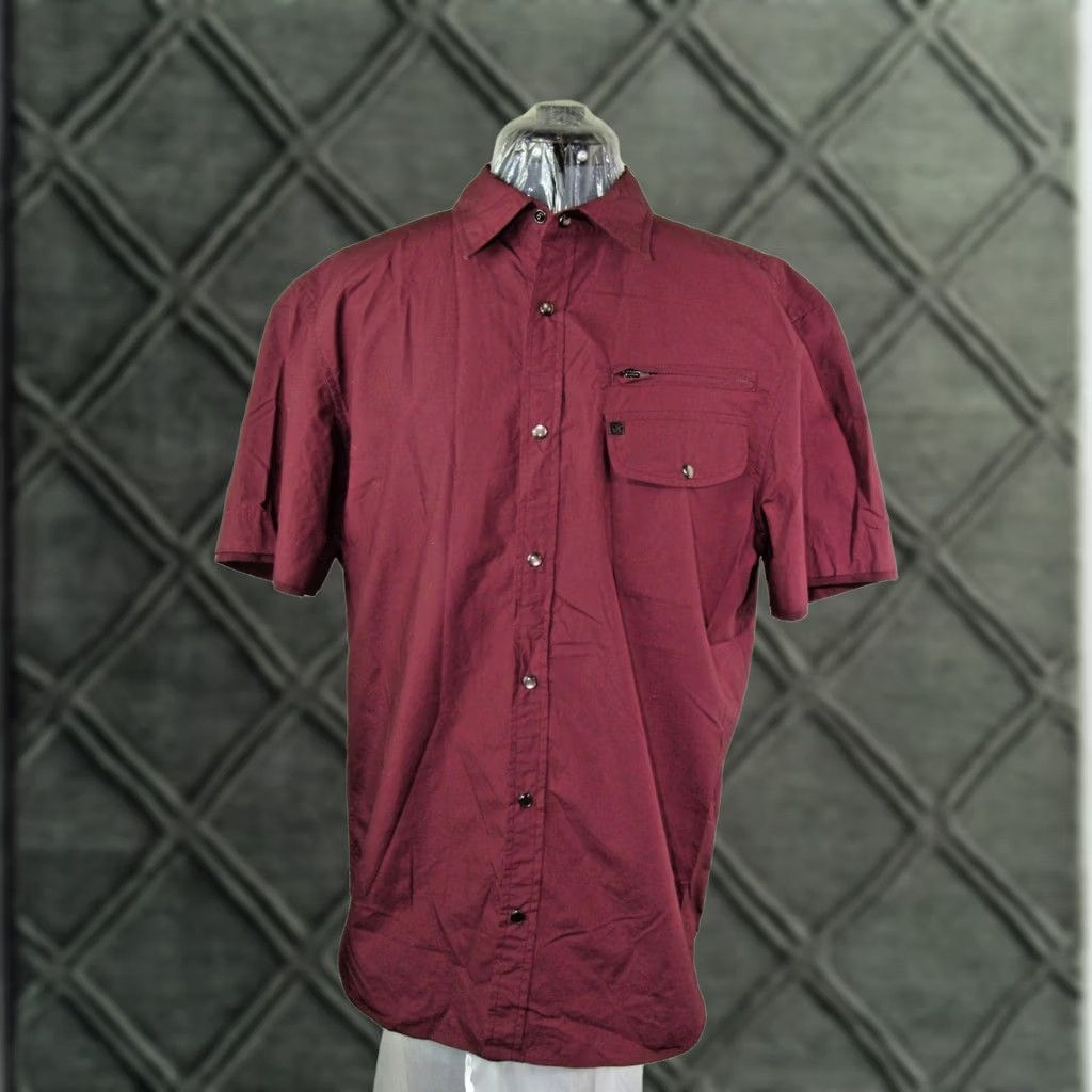 Armani Exchange Armani Exchange Men's Shirt Burgundy Red Button Down Shortsleeve XL Size US XL / EU 56 / 4 - 1 Thumbnail