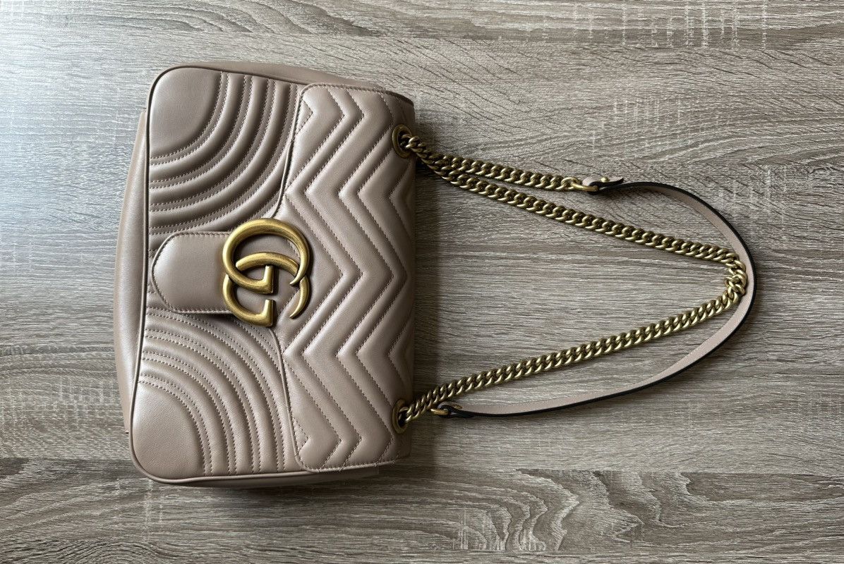 Gucci GUCCI GG Marmont Large Matelassé Shoulder Bag – Taupe Size ONE SIZE - 24 Thumbnail