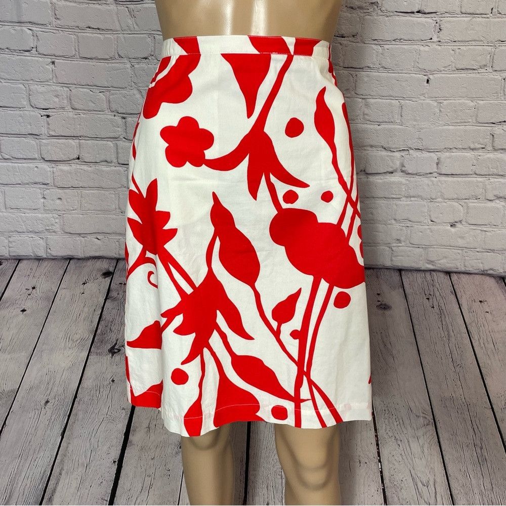 Boden Boden Red White Printed Cotton A-Line Skirt Size 12 Size 34" / US 12 / IT 48 - 3 Thumbnail
