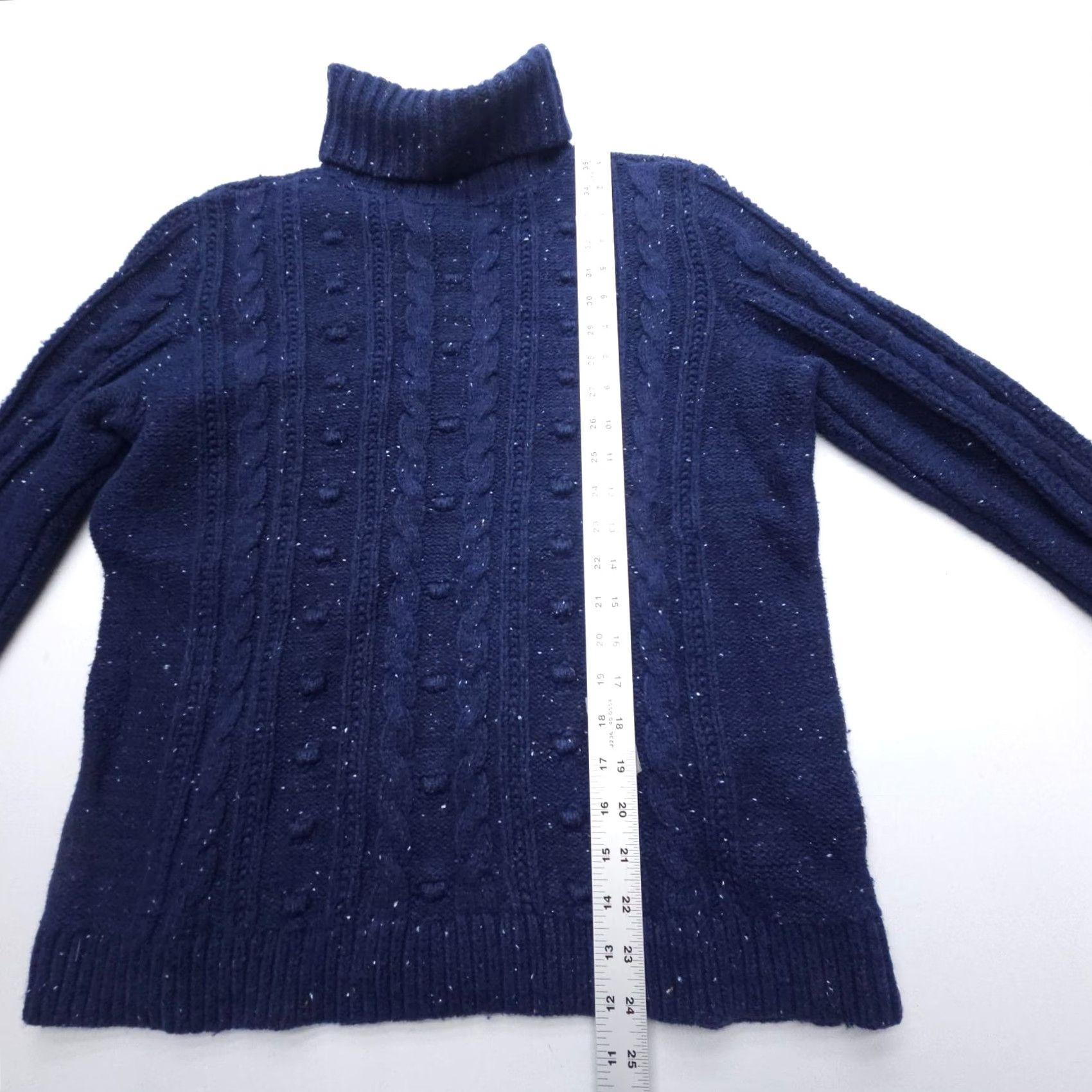 Lands' End Lands End Cable Knit Sweater Womens Medium Blue Speckle Cotton Wool Fisherman Pullover Turtleneck Casual Knit Top Mens? Size M / US 6-8 / IT 42-44 - 7 Thumbnail