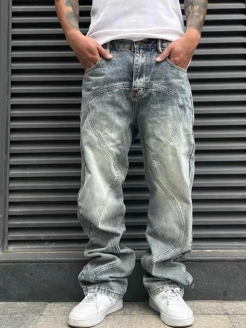 Jean Blue Stacked Wide Leg Denim Jeans Size US 32 / EU 48 - 3 Thumbnail
