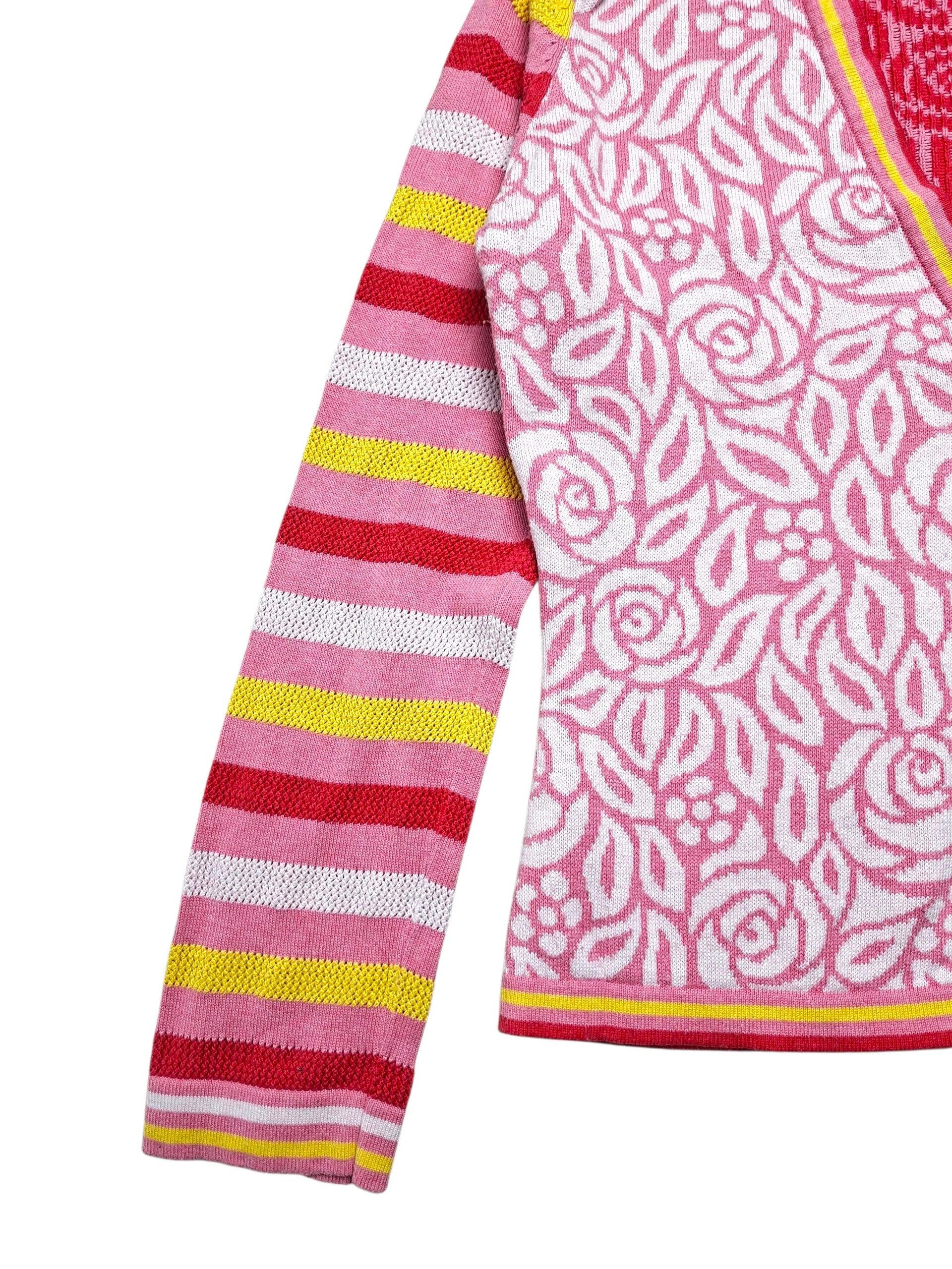 Oilily Oilily Floral Knit Cardigan Size L Pink Rose Stripe Size L / US 10 / IT 46 - 2 Thumbnail