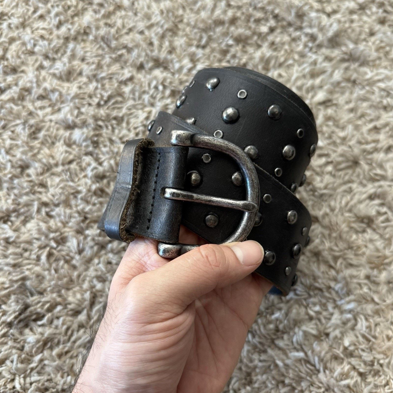 MIU MIU x PRADA size L beige calfskin studded belt Prada Beige Leather Belt Size 85 – Mine & Yours main image 2
