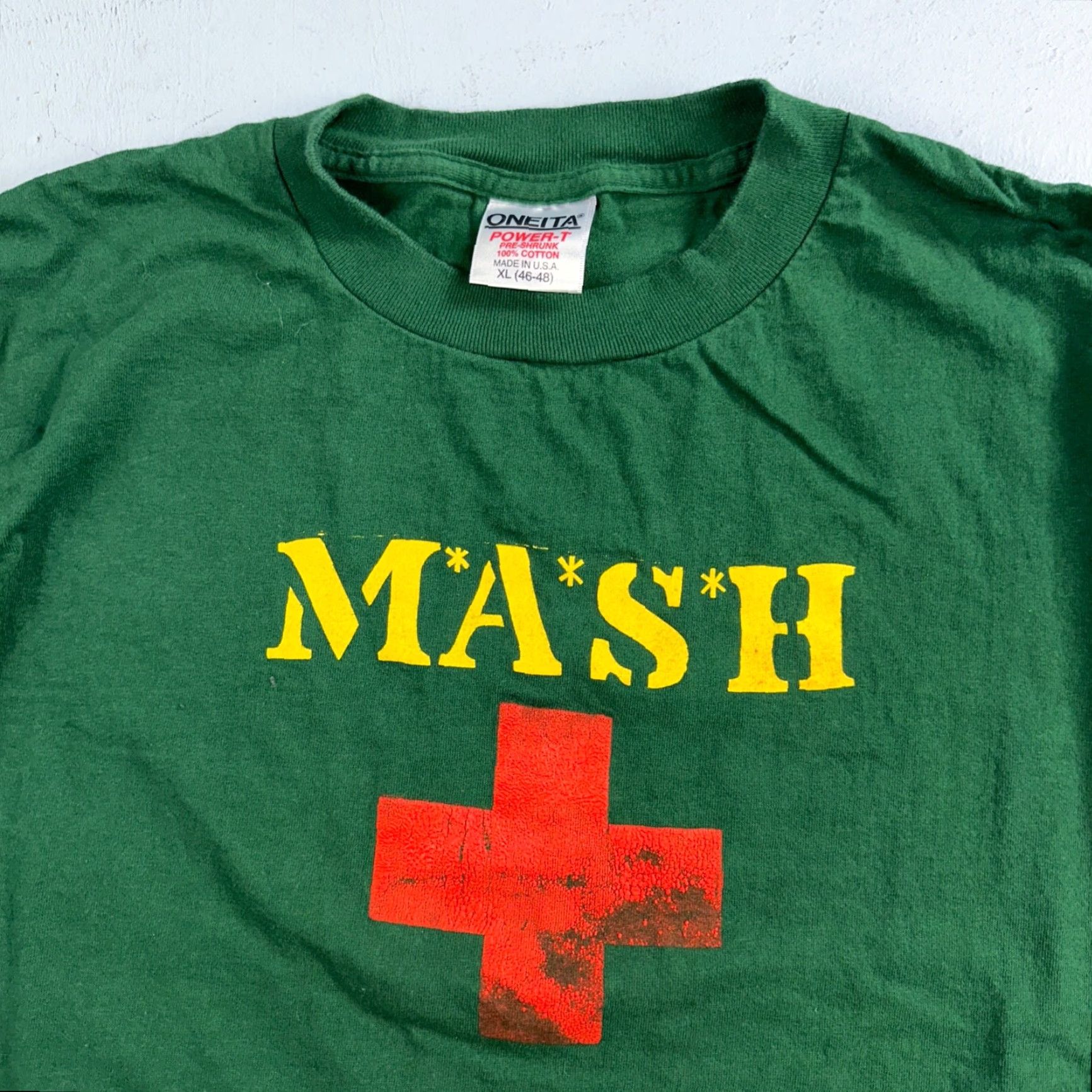 Vintage VINTAGE Oneita Mash Red Cross XL VTG T Shirt Military Green Army USA Short Sleeve Crew Neck Men XL Green Stitch 70s 80s 90s Vintage Size US XL / EU 56 / 4 - 2 Thumbnail