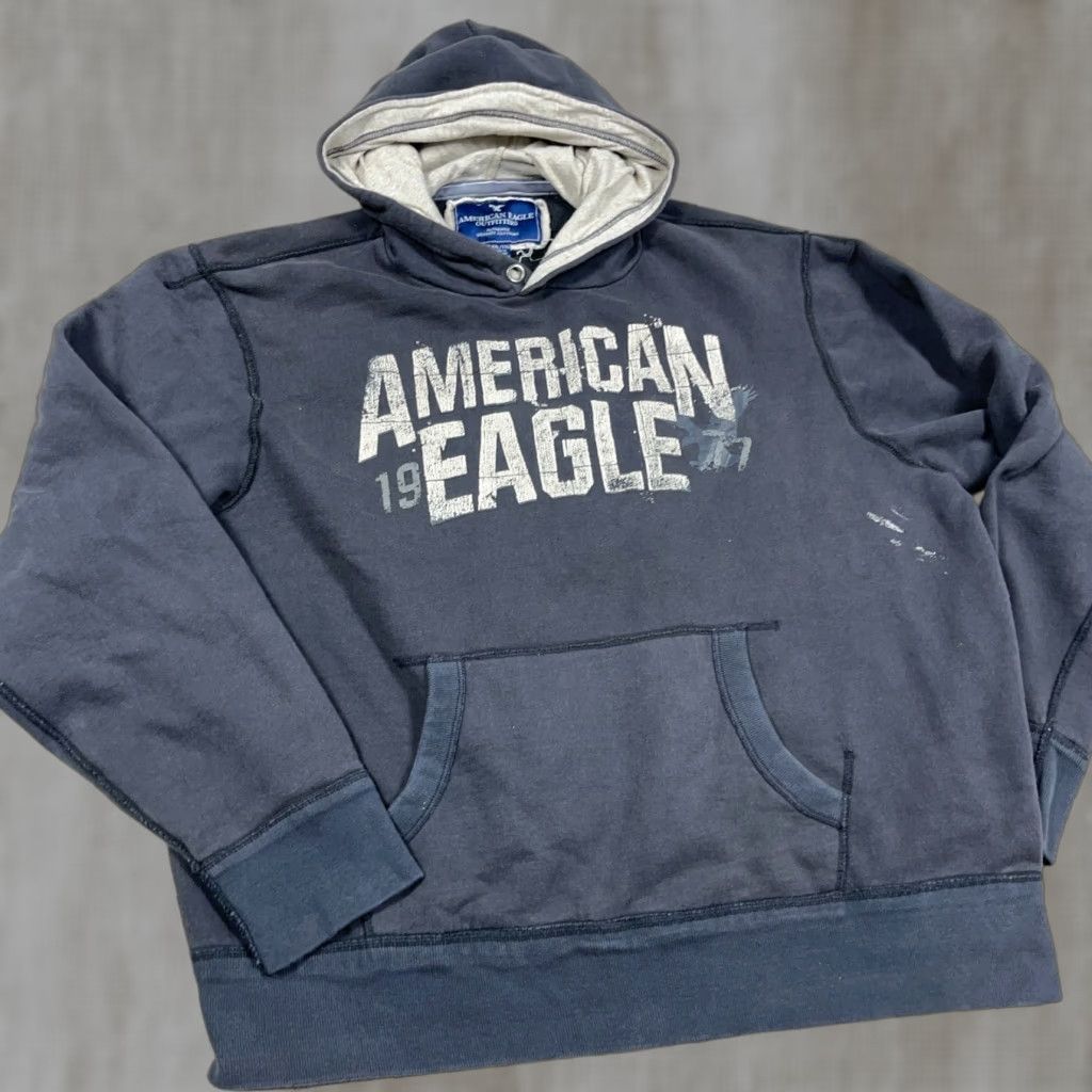 American Eagle Outfitters VINTAGE American Eagle Outfitters Hoodie Men 2XL Black Sweatshirt Hooded Embroidered Logo Graphic Print Size US XXL / EU 58 / 5 - 1 Thumbnail