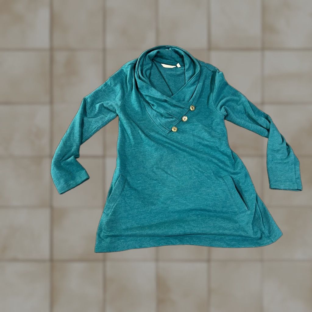 Soft Surroundings Soft Surroundings Blouse Shirt Womens Small Teal Long Sleeve Casual Knit Stretch Pullover Scoop Neck Regular Lightweight Classic Vintage: No Size S / US 4 / IT 40 - 1 Thumbnail