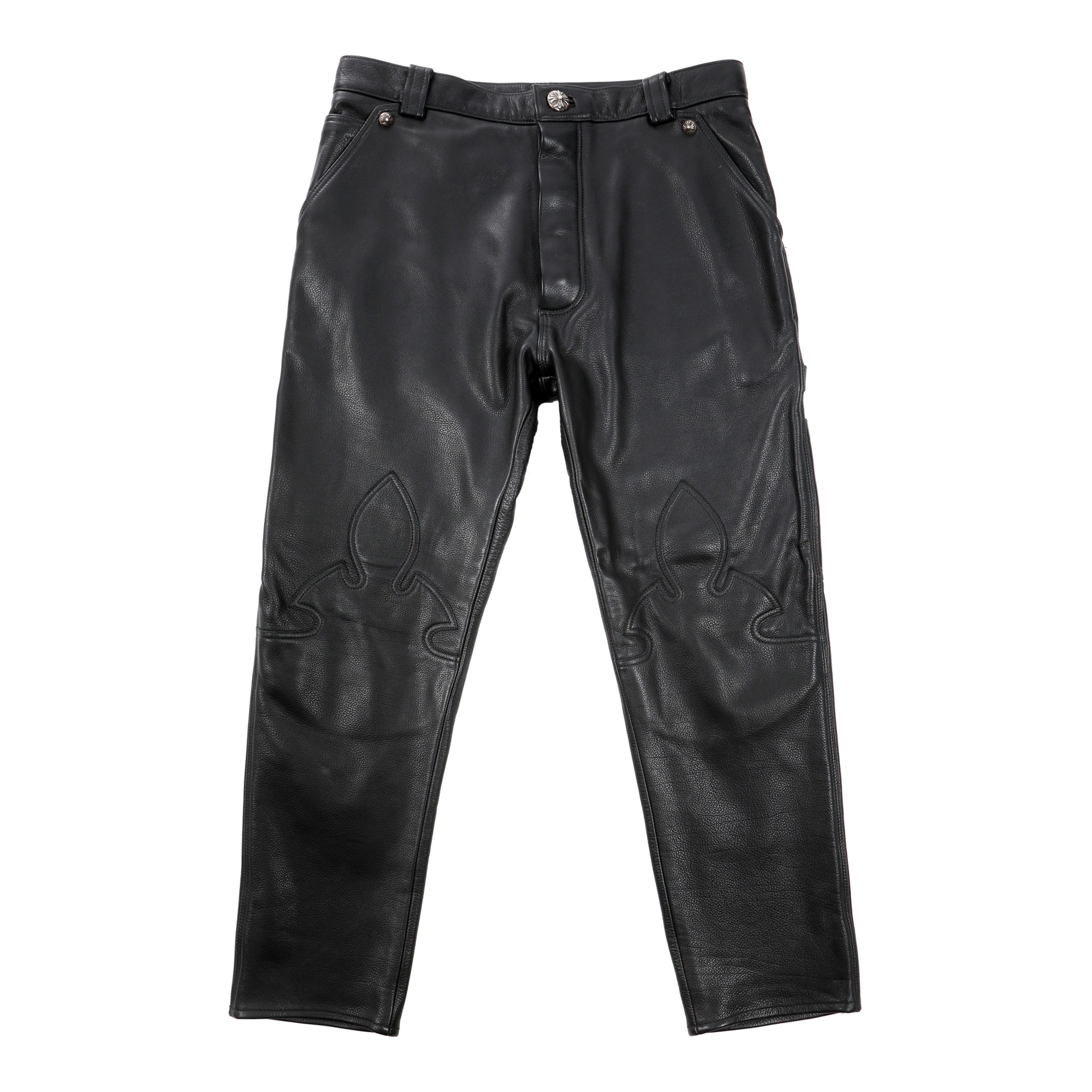 Chrome Hearts Black Leather Pants Fleur Knee New Size US 34 / EU 50 - 1 Thumbnail