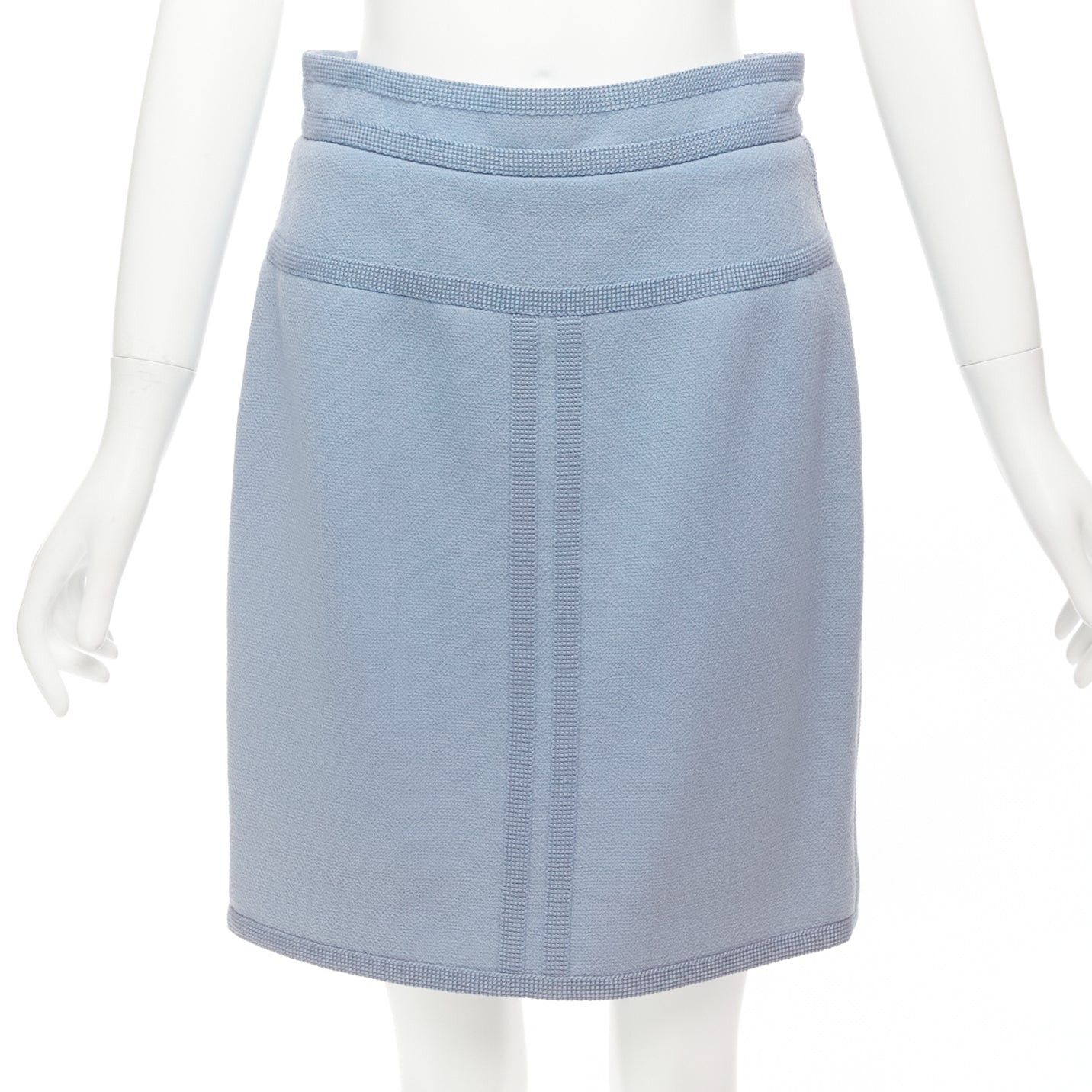 image of Chanel Collection28 Powder Blue 100% Wool Silk Lined Trimmed Mini Skirt Fr38 M, Women's