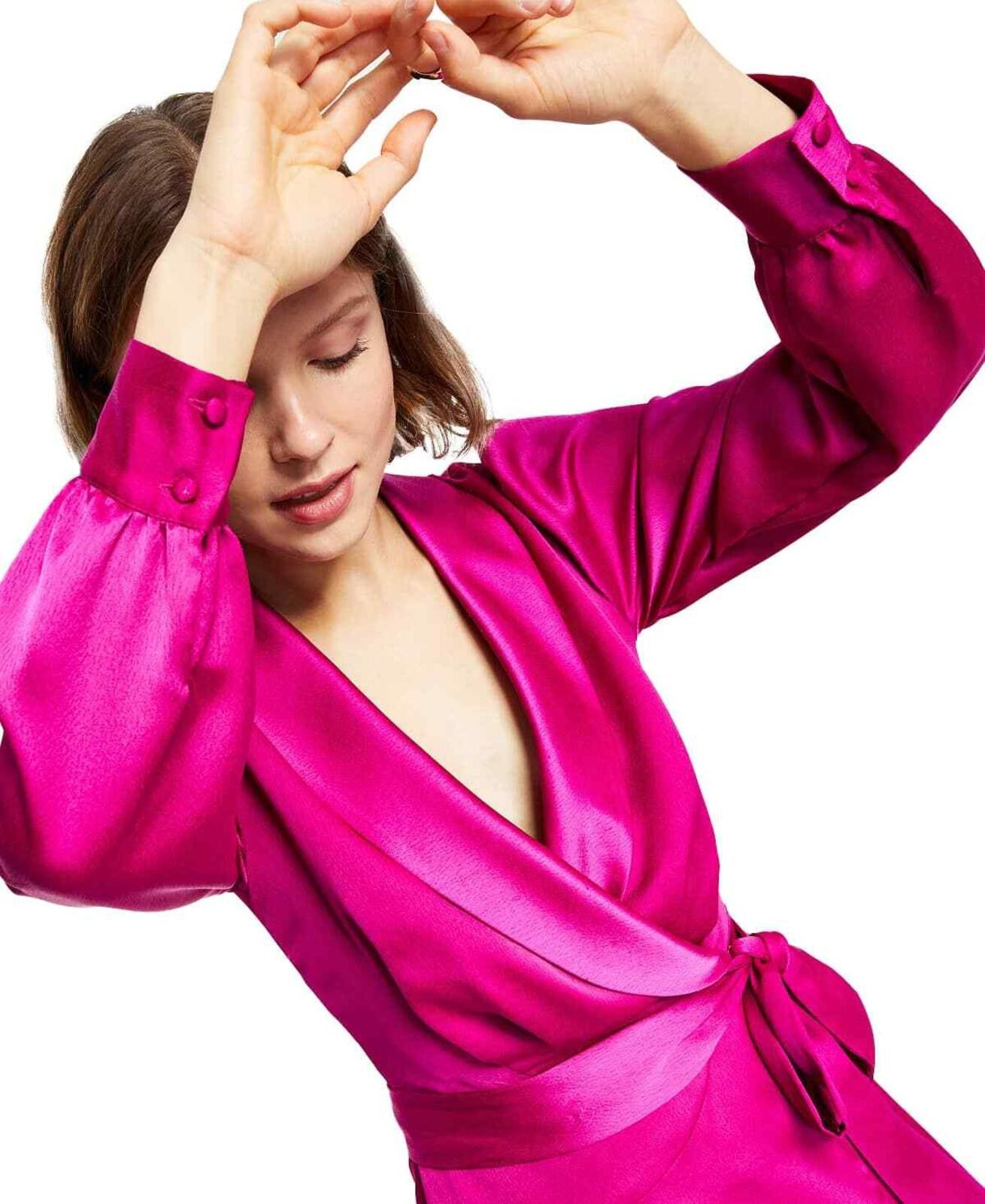 Vince Camuto Vince Camuto Pink Satin Shawl-Collar Fit & Flare Dress Size S / US 4 / IT 40 - 4 Thumbnail