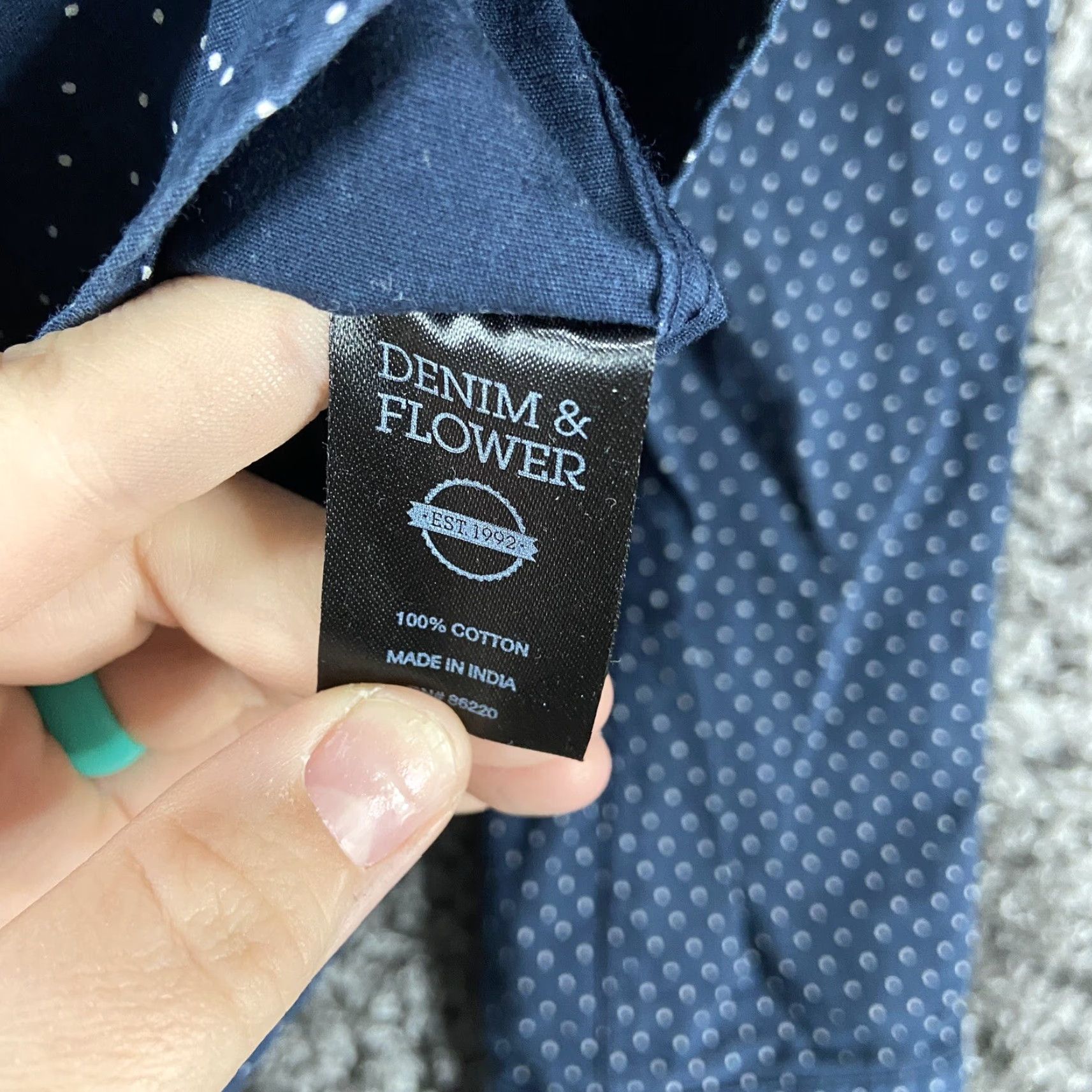 Denime DENIM & FLOWER Men's Button Up Shirt, Polka Dot, Long Sleeve, Size M, Blue, Floral Theme Size US M / EU 48-50 / 2 - 7 Thumbnail