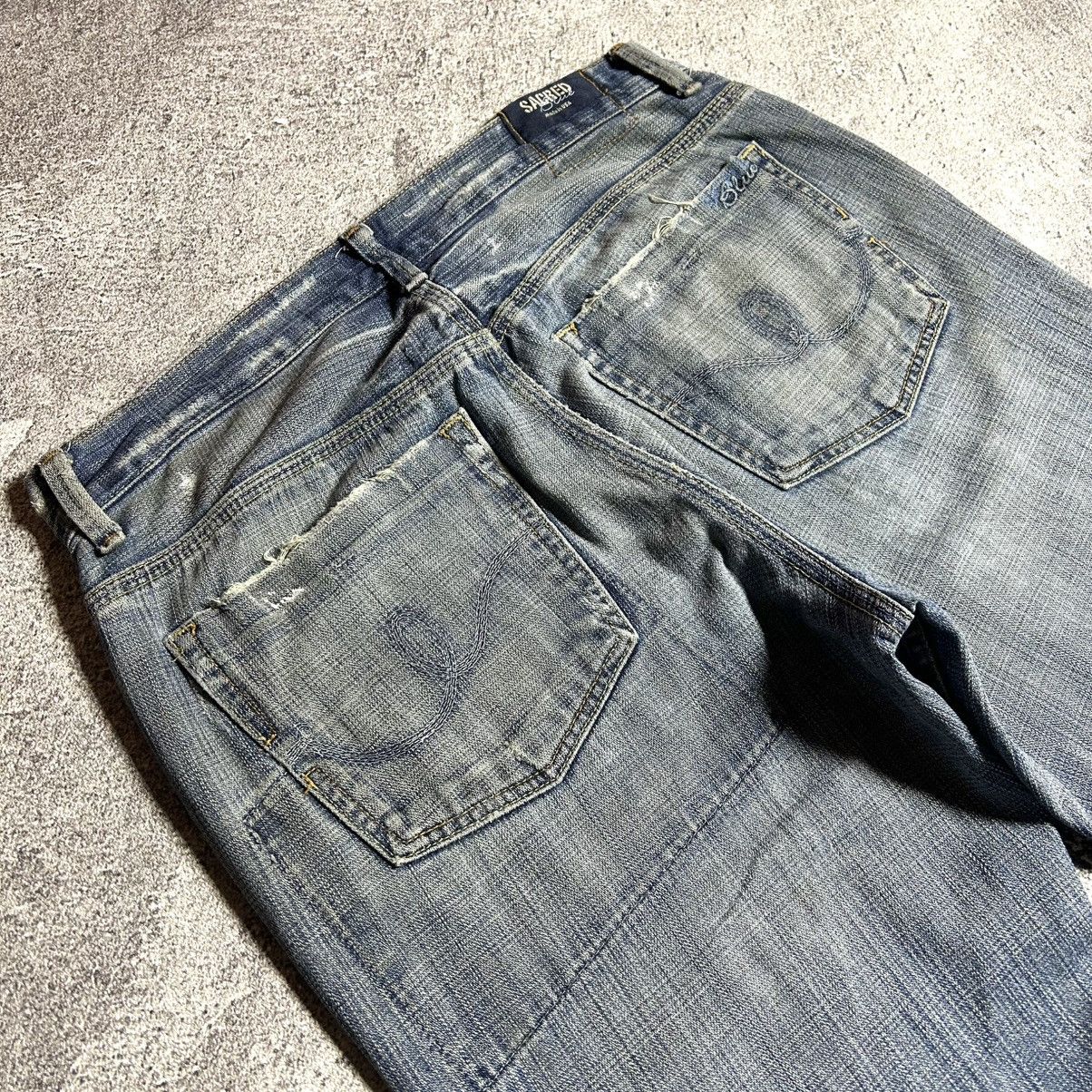 Japanese Brand Vintage SACRED BLUE Flared Denim Patchwork USA Size US 32 / EU 48 - 16 Thumbnail