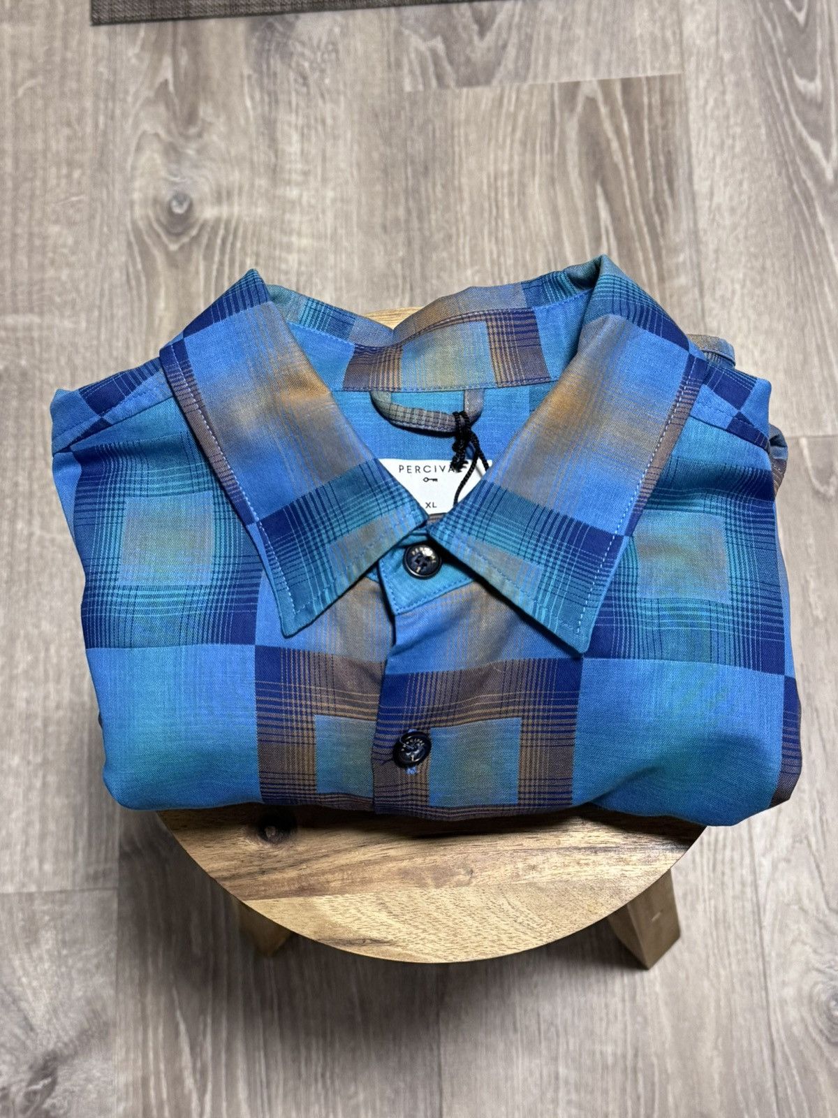 Percival NWT Percival Razzle Check Knit Long Sleeve Shirt Blue Multi Size US XL / EU 56 / 4 - 14 Thumbnail