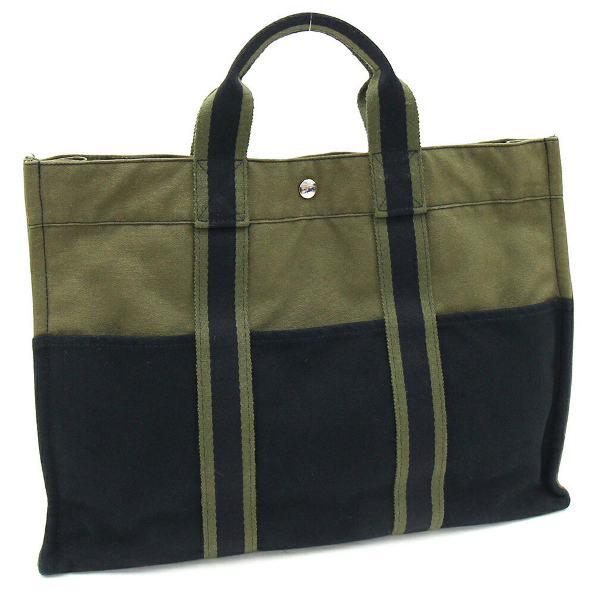 image of Hermes Handbag Foult Tote Mm Olive Navy Cotton Canvas Bag Women's Men's in Blue