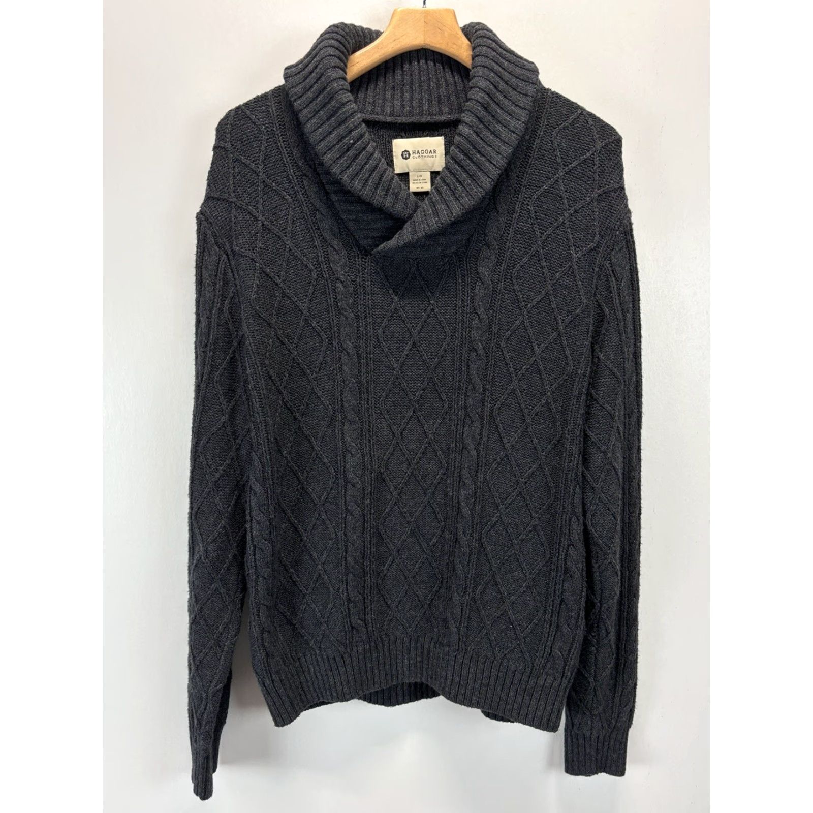 Haggar VINTAGE Haggar Shawl Collar Sweater Mens L Gray Cable-Knit Fisherman Neutral Cotton Blend Pullover Mens L Gray Size US L / EU 52-54 / 3 - 2 Thumbnail