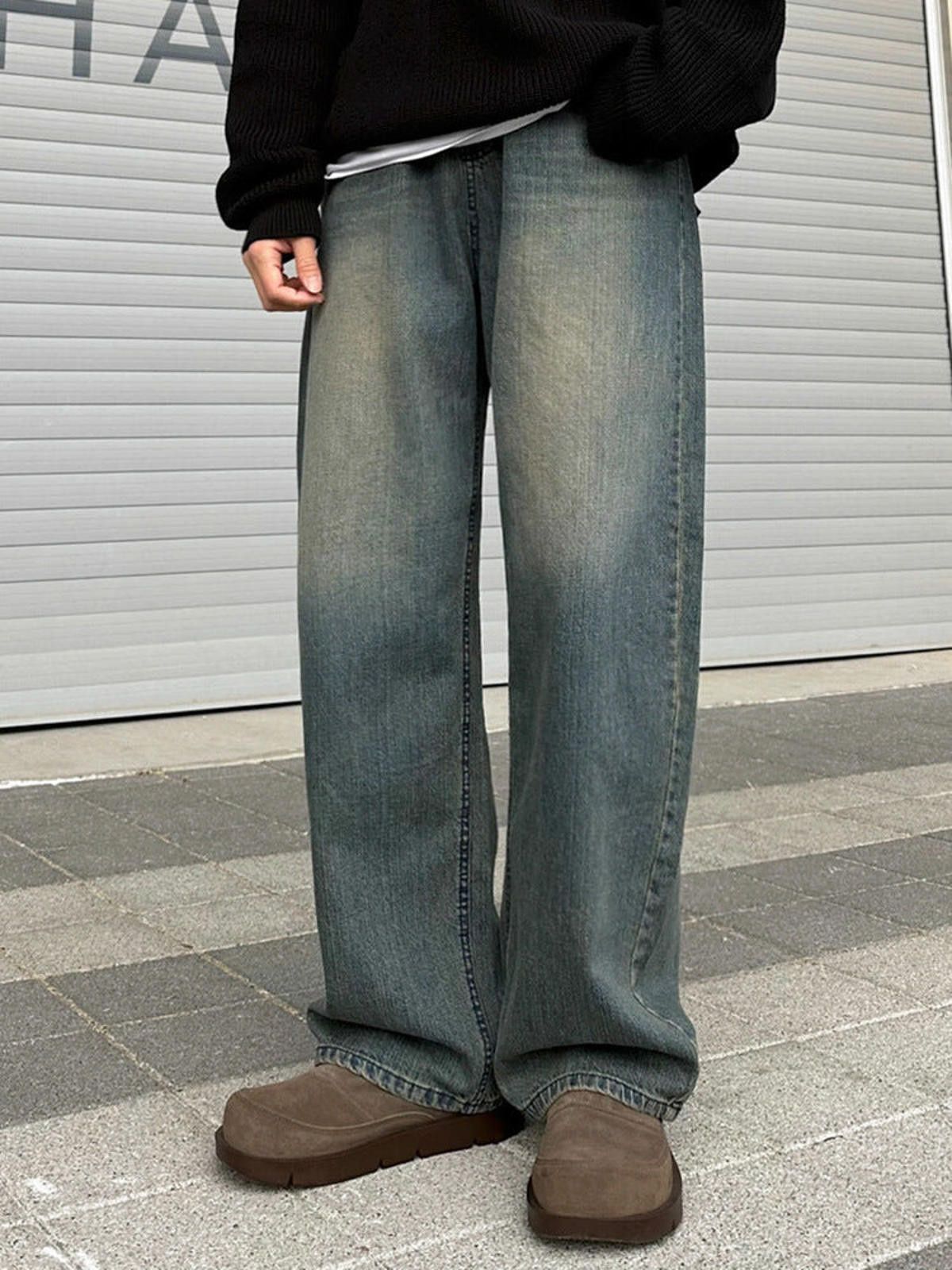Vintage Faded Gray Wide Leg Denim Jeans, Relaxed Fit Jeans Size US 32 / EU 48 - 2 Thumbnail