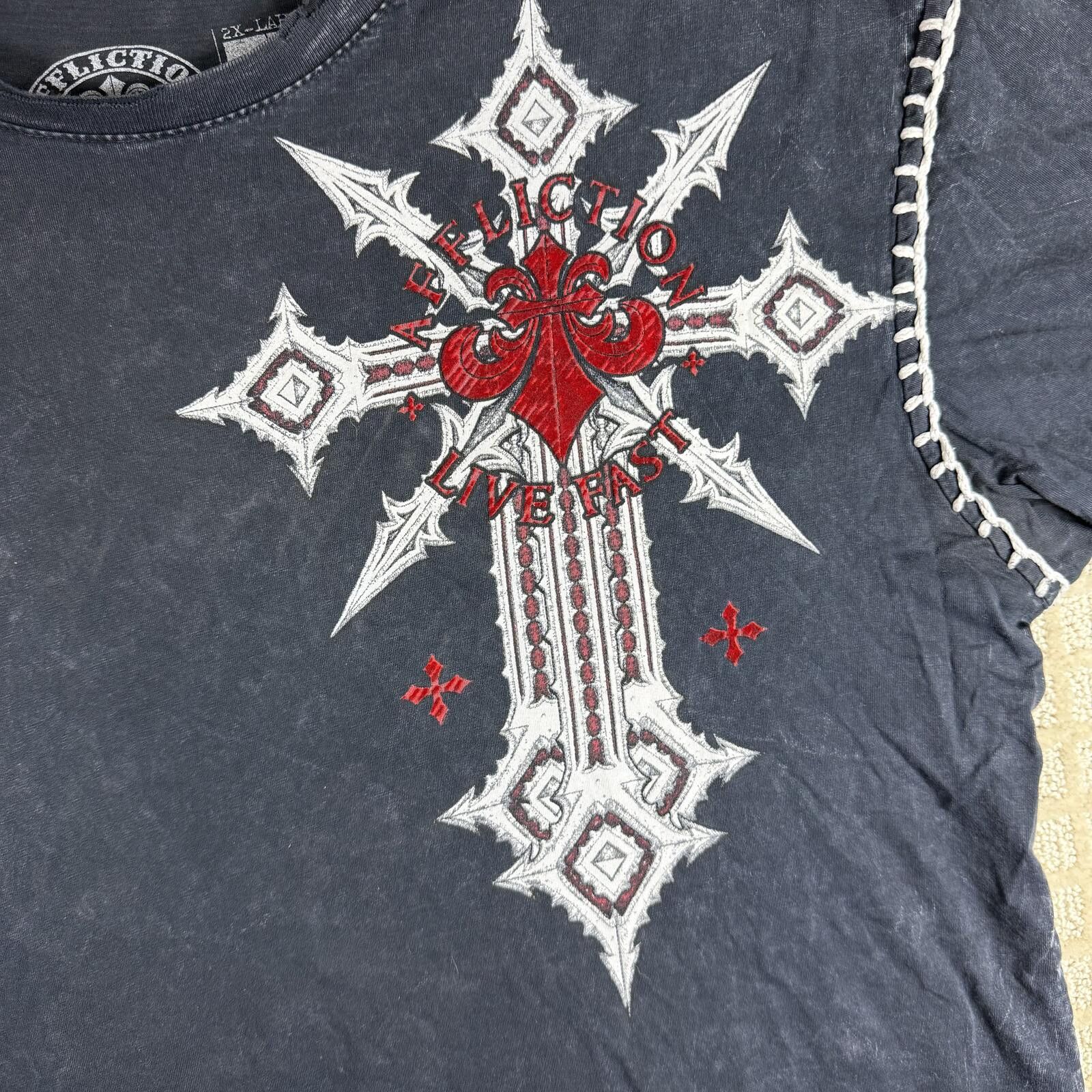 Affliction Y2K Affliction Fleur De Lis Skull T Shirt XXL Size US XXL / EU 58 / 5 - 2 Thumbnail