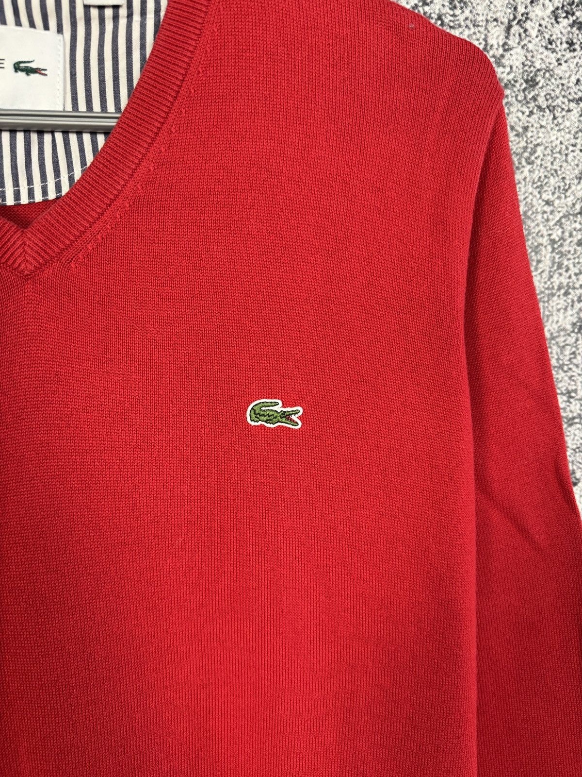 Lacoste Men’s Lacoste V-Neck Red Sweater Pullover Size 5 (Large) Size US L / EU 52-54 / 3 - 6 Thumbnail