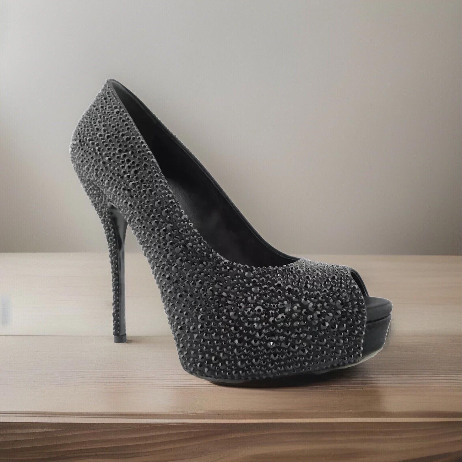 Gucci GUCCI Size 9 Black Crystal ETOILE SOFIA Open Toe Heels Pumps Size US 9 / IT 39 - 2 Thumbnail